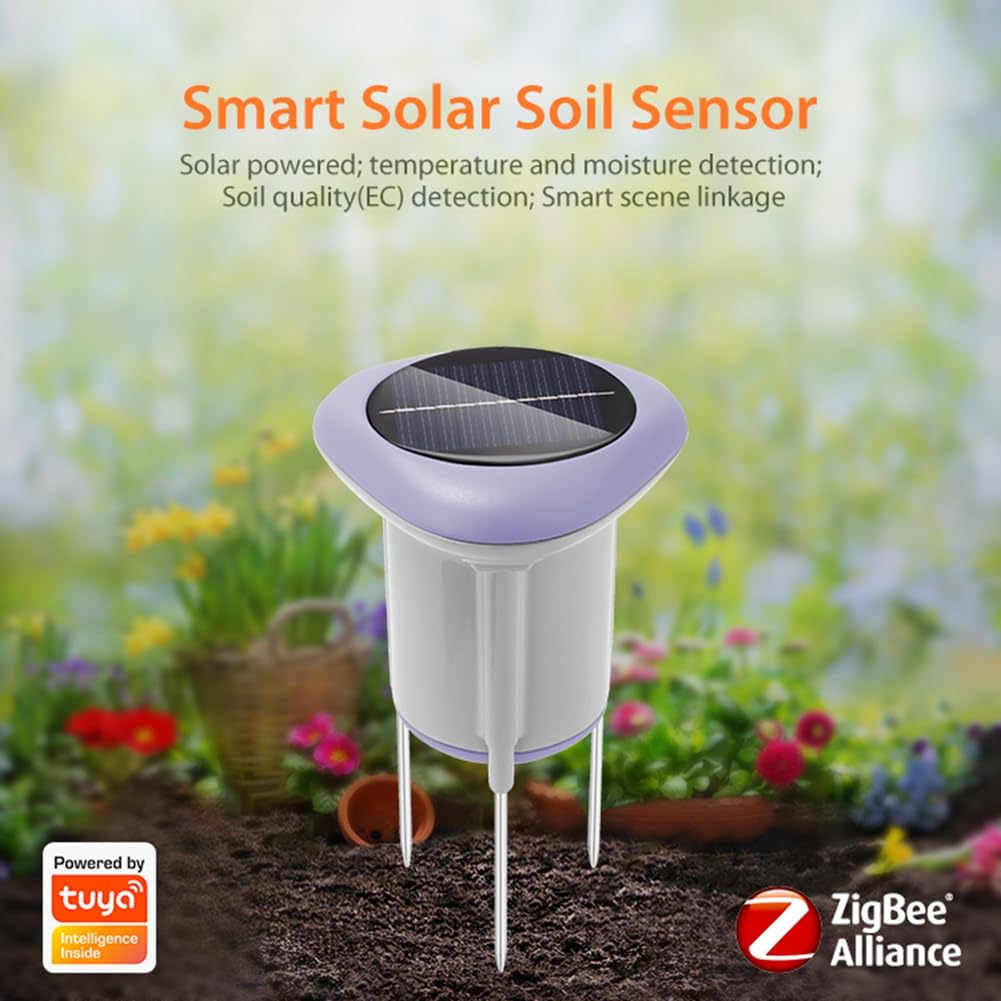 rieder Sensore di Suolo Solare Tuya Smart Zigbee per il Giardinaggio, Misuratore di Temperatura e Umidità, Controllo 'APP, Termometro Digitale per il Terreno