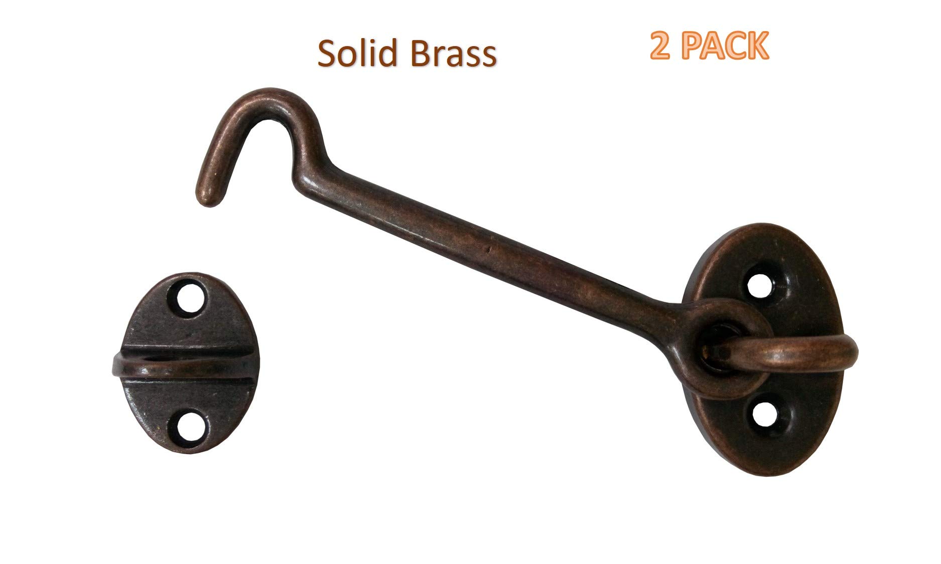 QCAA Solidny mosiężny hak do drzwi stodoły zatrzask i oczko, 15 cm, antyczny miedź, 2 sztuki