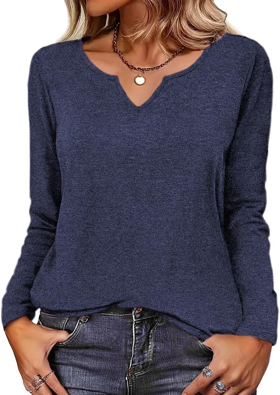 Image of Zeagoo Long Sleeve Shirts for Women Fall Tops Casual V Neck Blouses Tunic