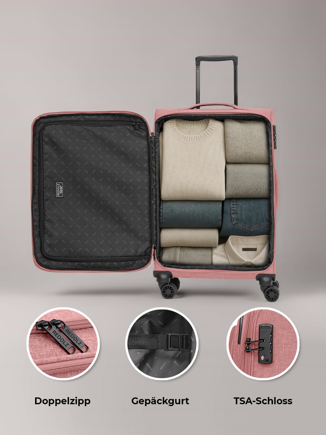 REDOLZ Essentials 12 artykułów podstawowych, rose, M (67 cm) 4-Rad erweiterbar, Klasyczny