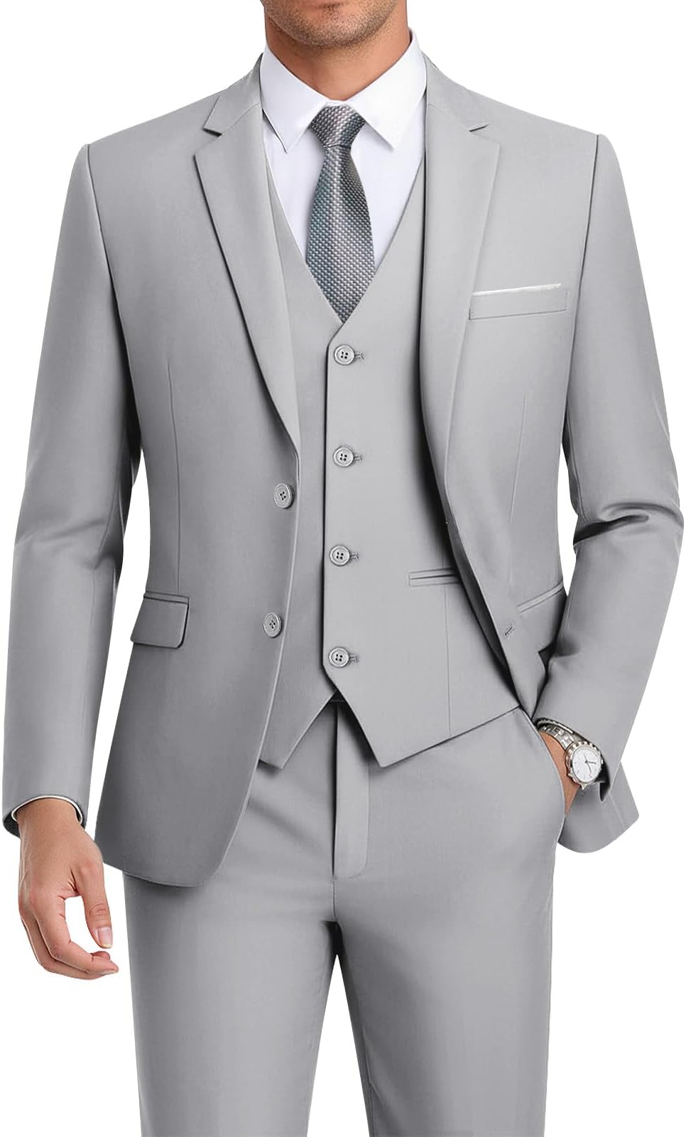 Men's 3-Piece Slim Fit Suit Set-2-Button Blazer,Vest & Pants-Formal Wedding,Prom,Party & Business Tuxedo