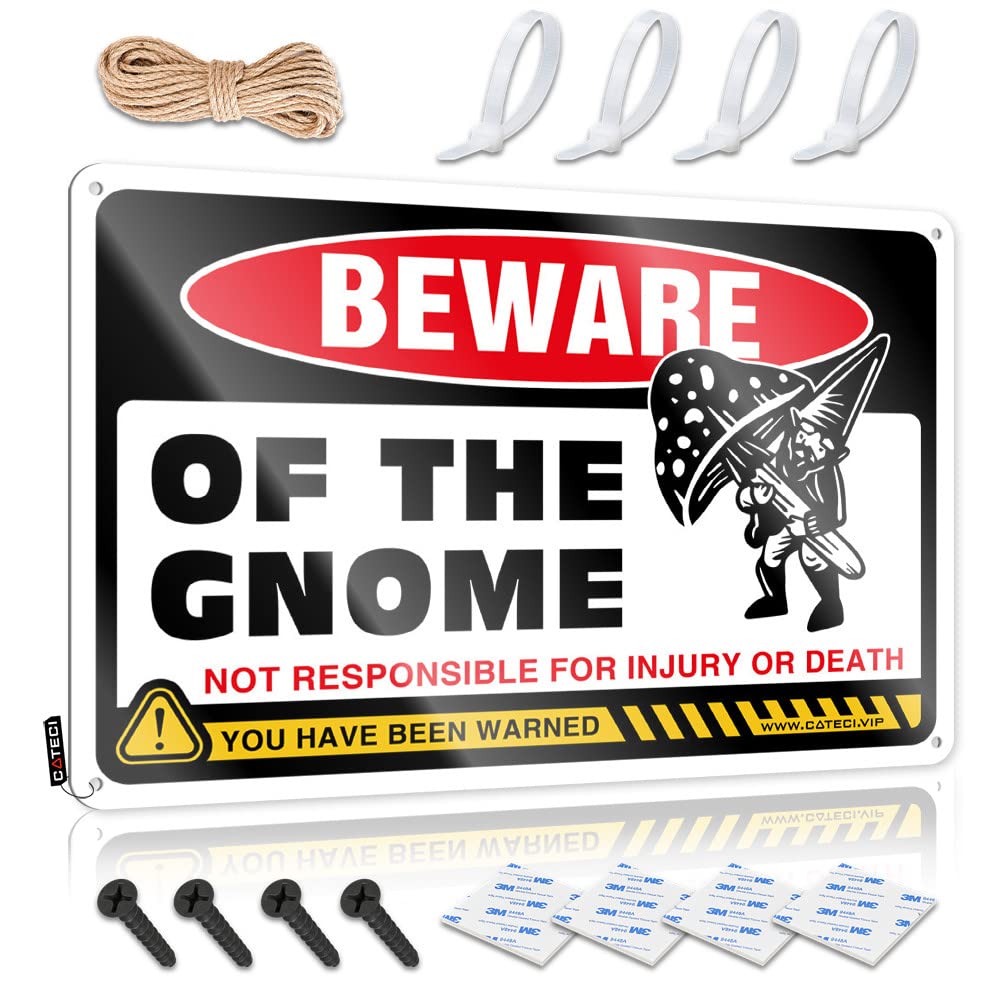 STWNVOITV Garage Signs For Men Funny Beware Of Gnome Tin Sign Man Cave Bar Vintage Bar Decor(20X30CM)