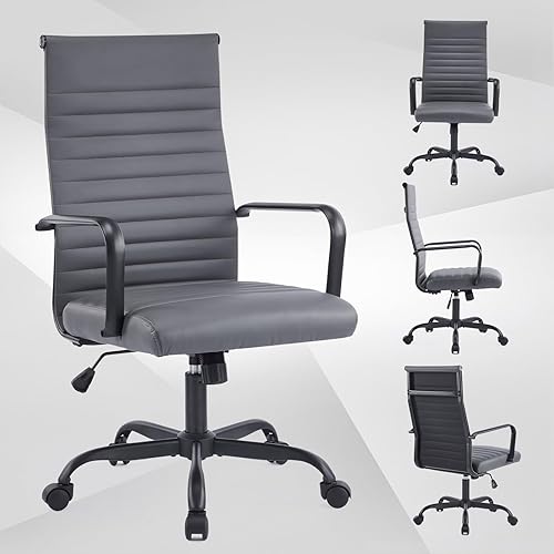 Miniatura 7 de Silla de Oficina, Sillas Ergonómicas Ejecutivas para Sala de Conferencias, Silla de Escritorio de Cuero Acanalada con Soporte Lumbar, Silla