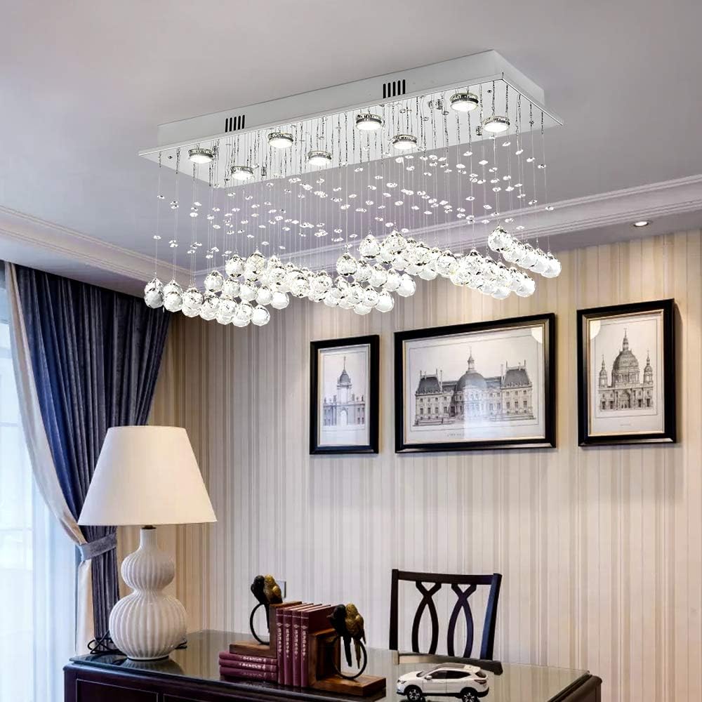 Modern K9 Crystal Raindrop Chandelier Lighting Flush Mount Ceiling Light Fixture for Dining Room,Lobby,Kitchen Island (8 Lights)