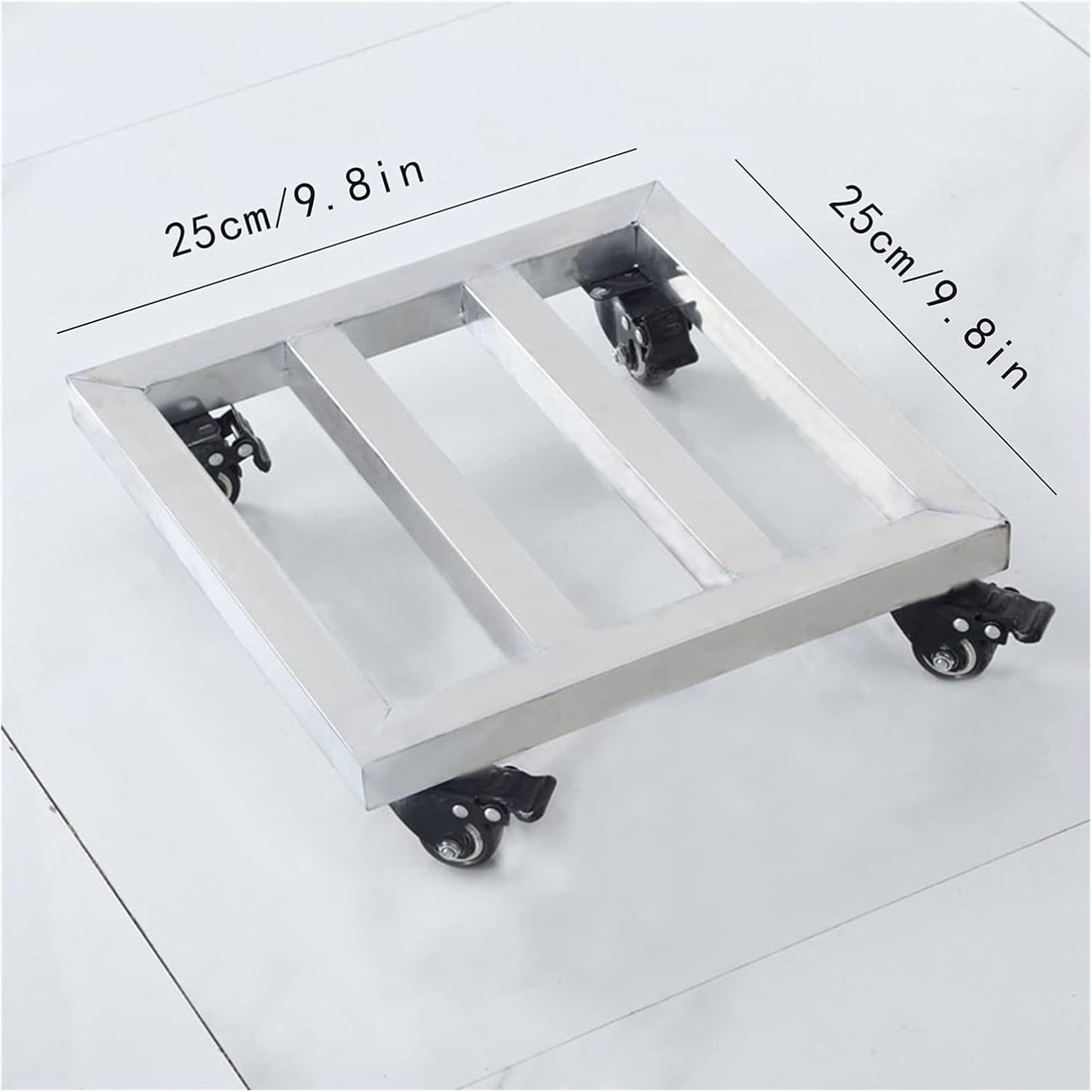 Wooden Vase Base Stainless Steel Planter Caddy Potted Plant Stand with Wheels Square Flower Pot Rack Indoor Outdoor Planter Trolley with 360° Rotating Casters Wooden Vase Stand ( Size : 25cm )