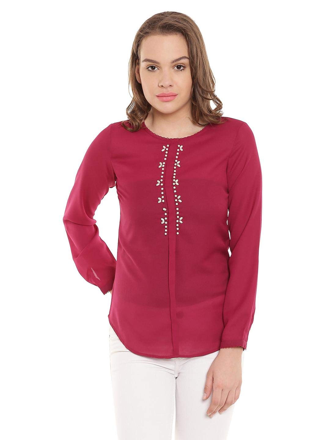Maroon Round Neck Blouse For Women