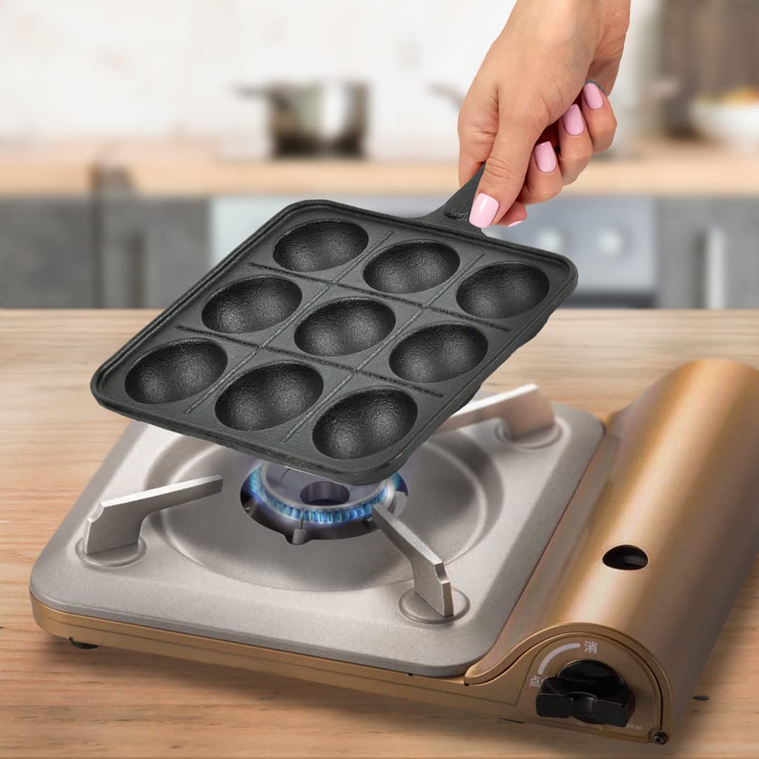 TIKUSAN Takoyaki Pan in Ghisa Piastra Giapponese per Gas 9 Stampi
