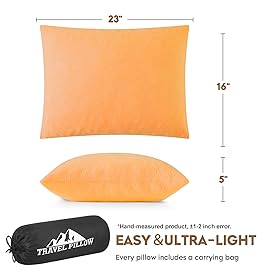 PEUJEW Small Shredded Memory Foam Pillow, Camping Pillow Travel Pillow - Compressible Medium Firm, Breathable Cover, Ideal Backpacking Hiking, Airplane and Car (Apricot Yellow, L)