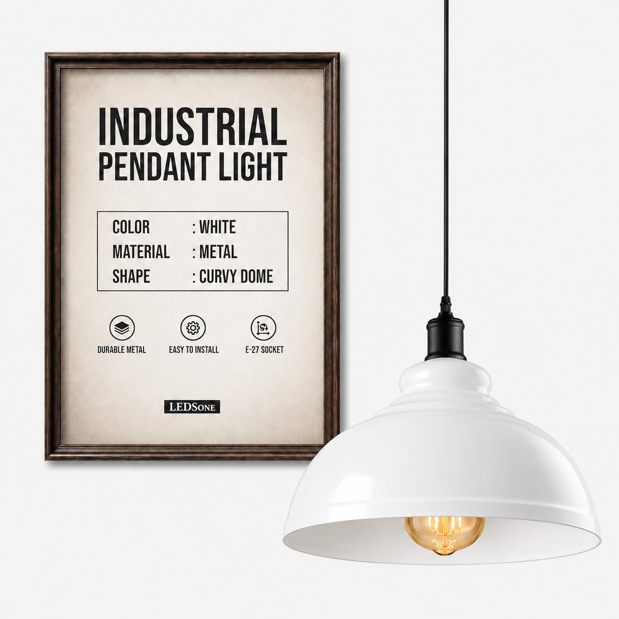 LEDSone Pendant Light Fitting Industrial 95cm Height Adjustable Metal — image 1