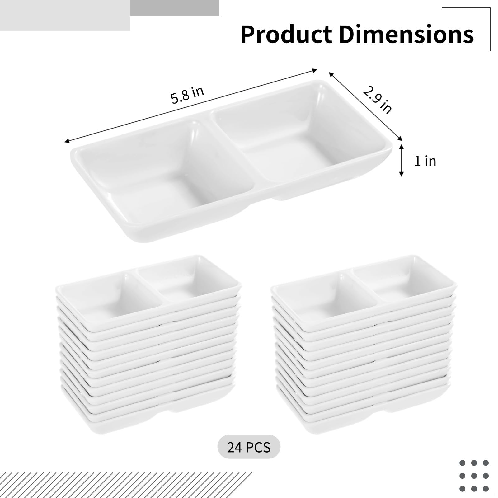 24 platos dobles de melamina para salsa, cuencos de inmersión de 2 compartimentos para restaurante, hogar y fiestas