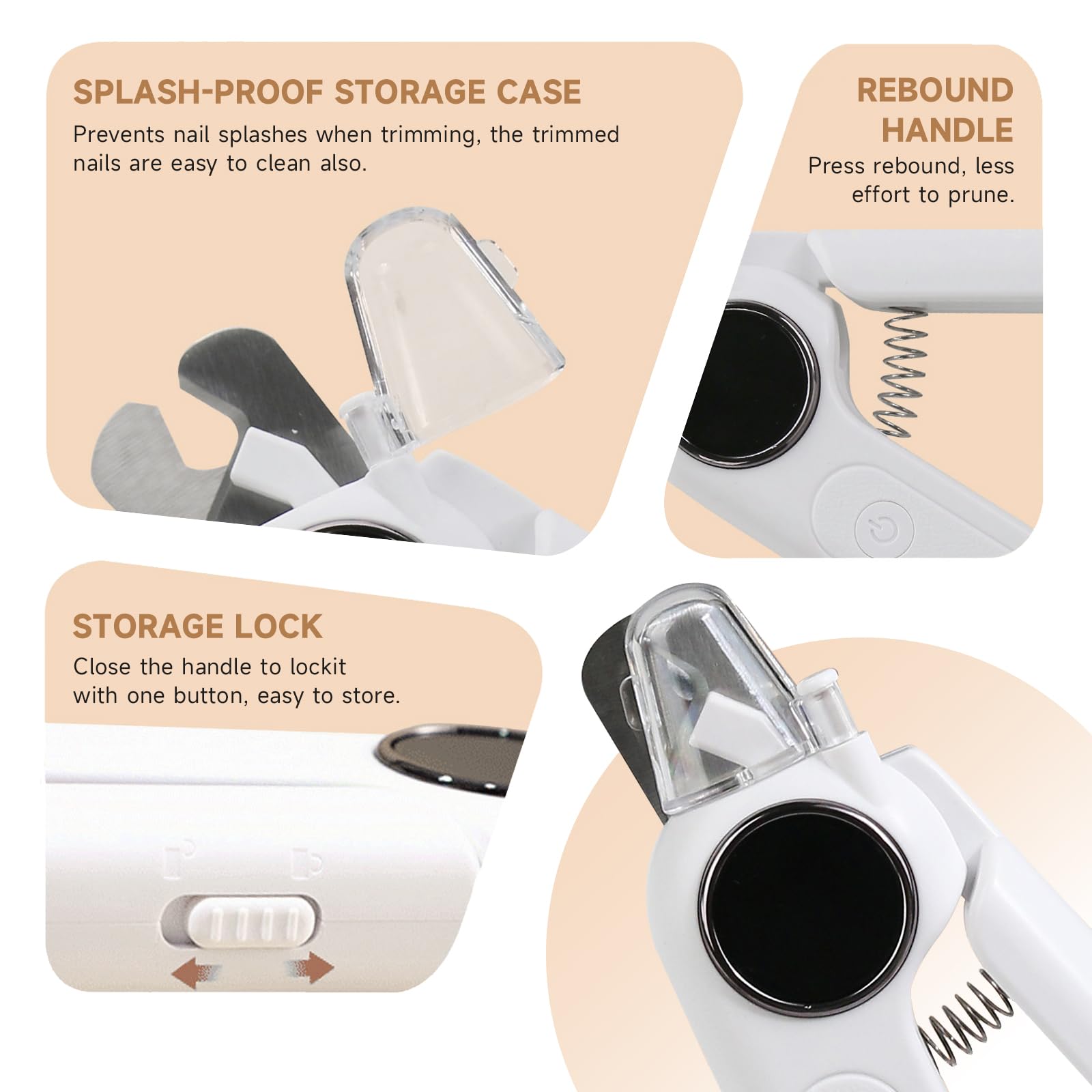 2-in-1 Dog Cat Nail Grinder & Clipper with LED Light, Pet Nail Clippers for Large Medium Puppy Dogs Ultra Quiet, Dog Cat Nail Trimmers with Splash Guard, Electric Dog Cat Claw Care File (White) - image 5