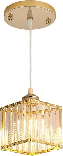 Miniatura 6 de Lámpara colgante moderna de cristal dorado de cristal pequeño, lámpara de araña de cristal moderna, lámpara cuadrada para armario, dormitorio,