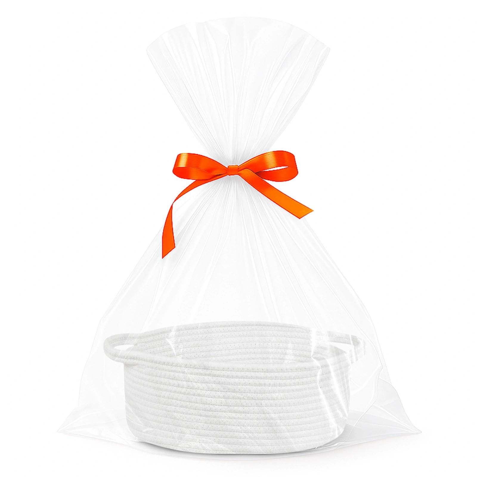 UOCAI Gift Basket Hamper Kit Hamper Baskets for Gifts Empty Woven Rope Basket with Handles Empty Hamper Basket with Cellophane Bags and Pull Bows for Baby Shower, Wedding, Birthday, Housewarming