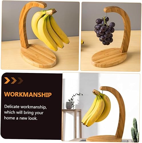 Miniatura 6 de DOITOOL 1 estante de bambú para plátano, estantes de almacenamiento de madera, colgador de abrigo de madera, colgador de abrigo de alambre, soporte