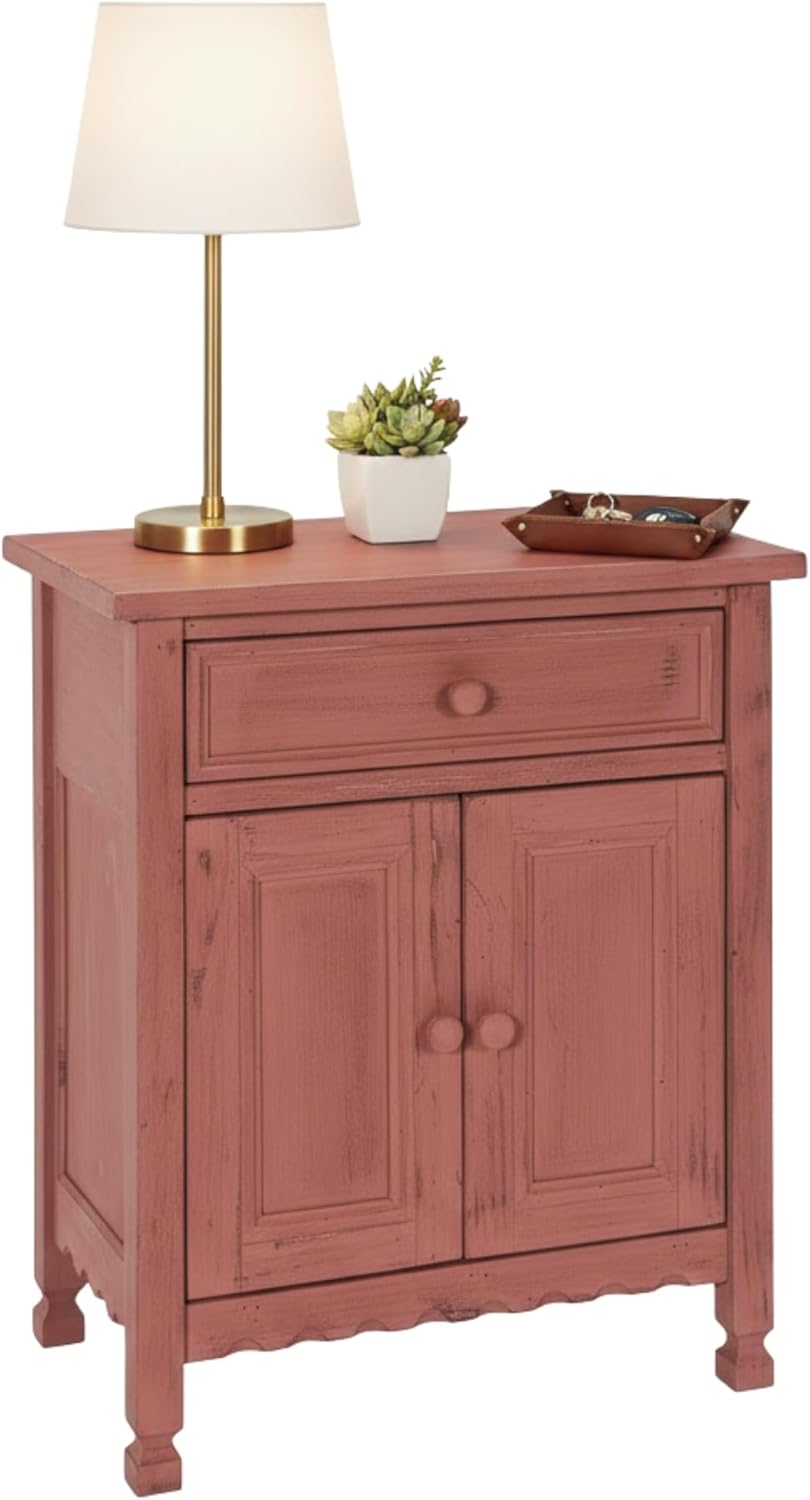 Alaterre Furniture Country Cottage Accent Cabinet with Drawer, Adjustable Shelf & 2 Doors – Rustic Farmhouse Sideboard Buffet Storage Cabinet for Living Room, Dining Room or Entryway (Red Antique)