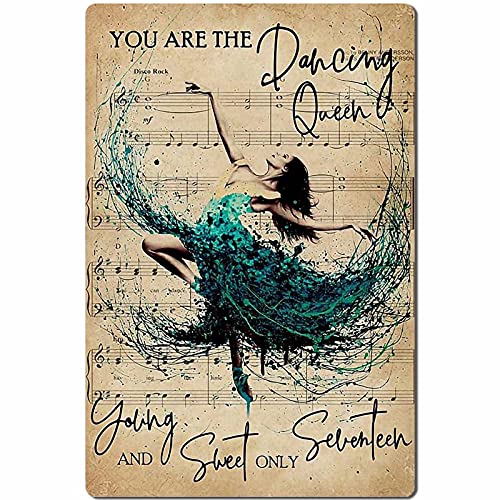 Dancing Blue Skirt Girl Metal Poster Sign You Are The Dancing Queen Youny And Sweet Ony Seventeen Wall Art Plaque For Farm Bedroom Garage Bathroom Bar Cafe Club Man Cave Wall Decoration 12x17 Inch -  Pzecaru, portraitbb760