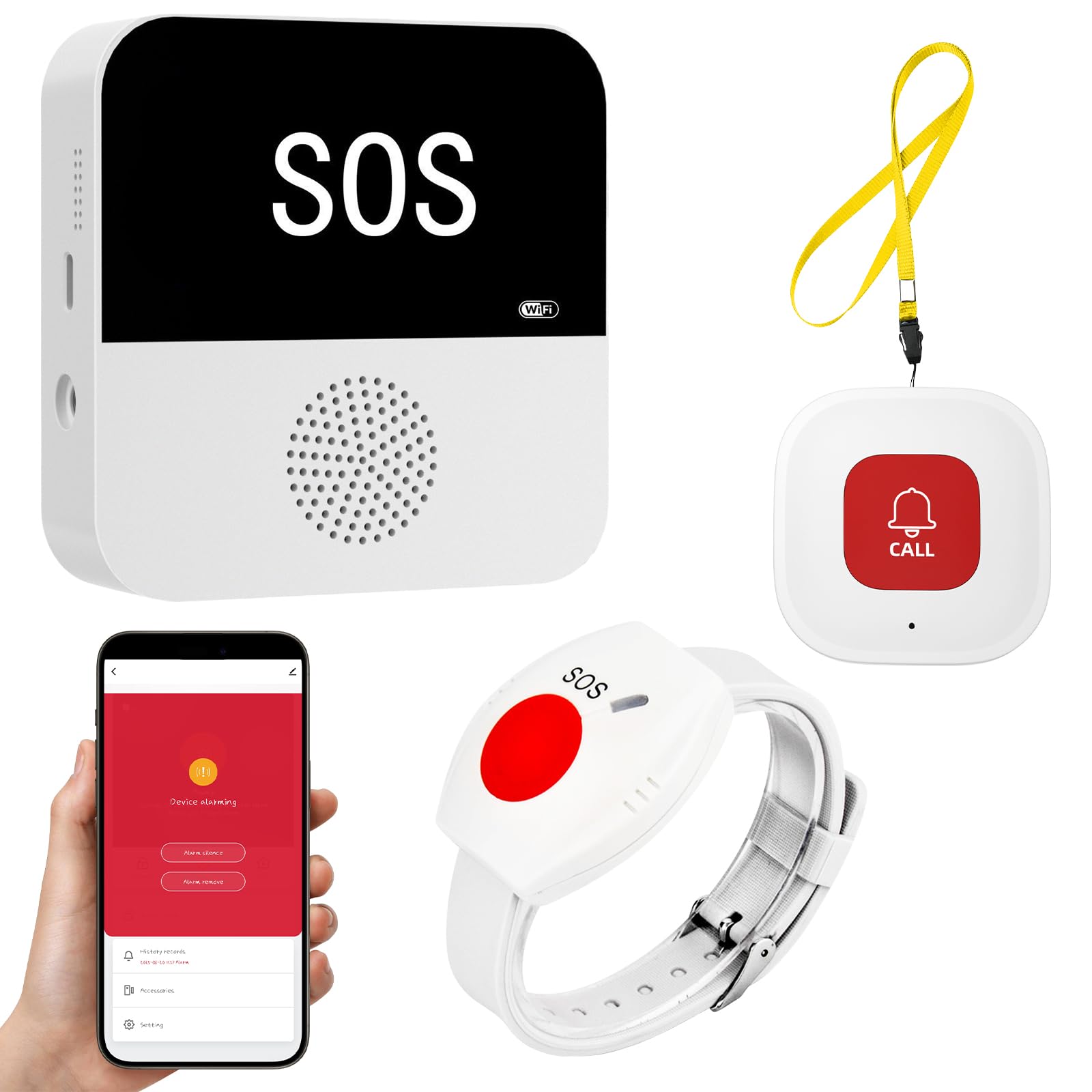 Boton Emergencia Ancianos,Avisador Personas Mayores,WIFI Boton Llamada Emergencia para Pacientes/ Ancianos/ Niños/ Mujeres embarazadas (2 botones de llamada SOS 1 receptor)