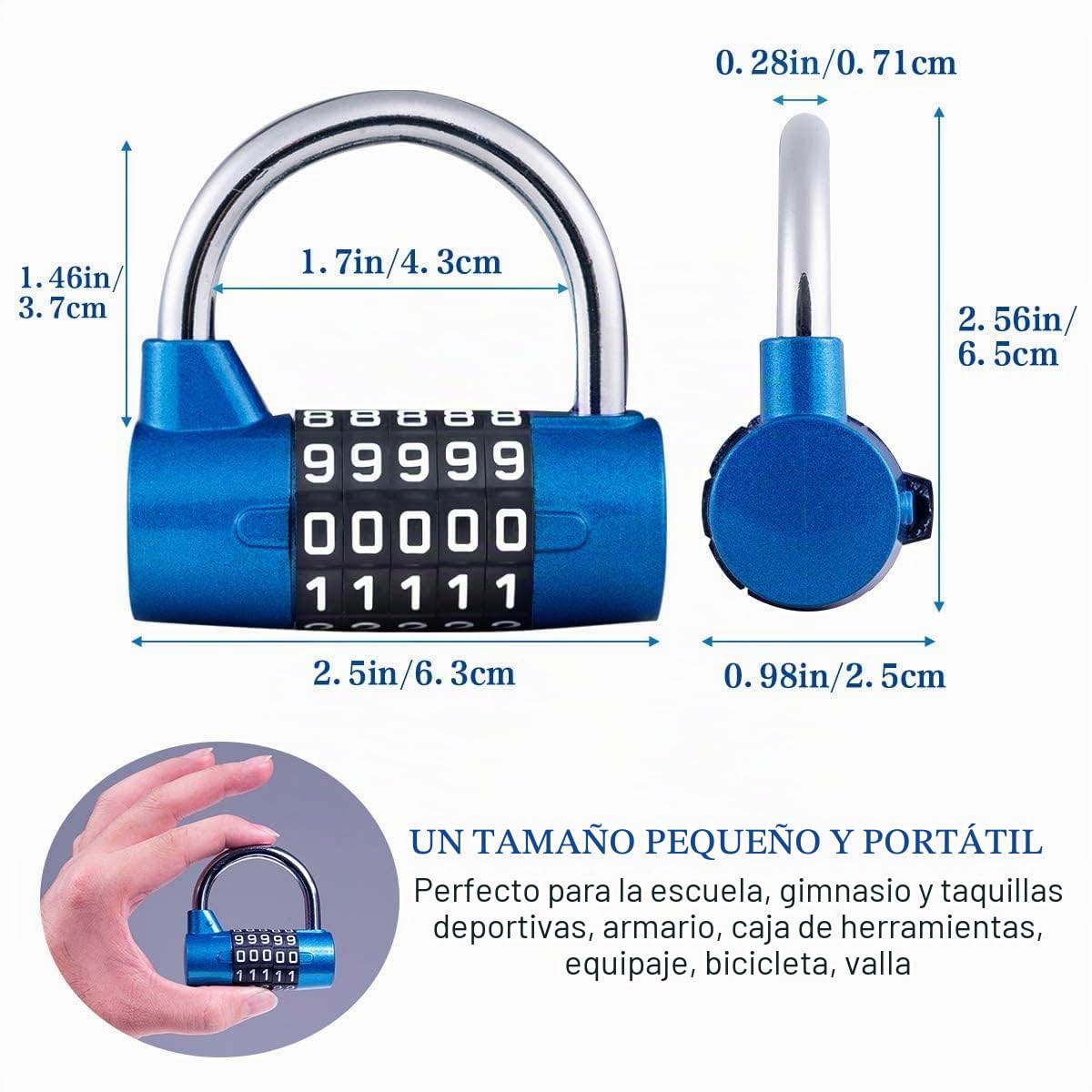 2 Pcs Cerradura de la Combinación de Seguridad Candado de 5 Dígitos, Juego de Candado Impermeable Antirruido Reajustable, para Gimnasio al Aire Libre Oficina de la Escuela Casa Maleta (Azul)