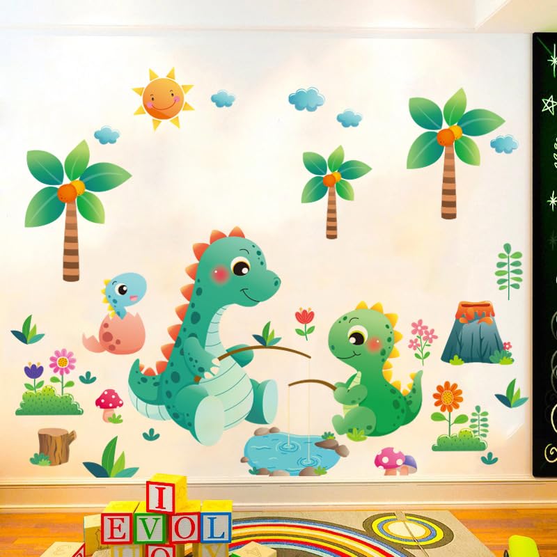 Image of Cute Dinosaur Family Jurassic Park Dino World Decorative Wall Art Stickers Decals for Nursery Kids Baby Room Decoration Decorative Wall D�cor