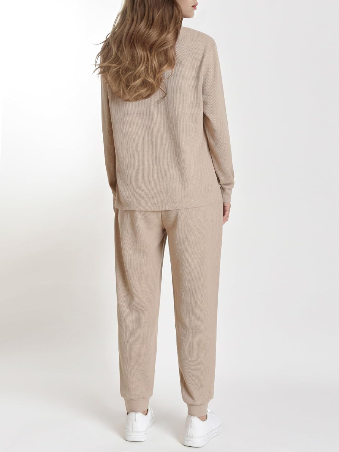 Latuza Women's Petite Waffle Knit Lounge Set Petite Length Pajamas - Image 2