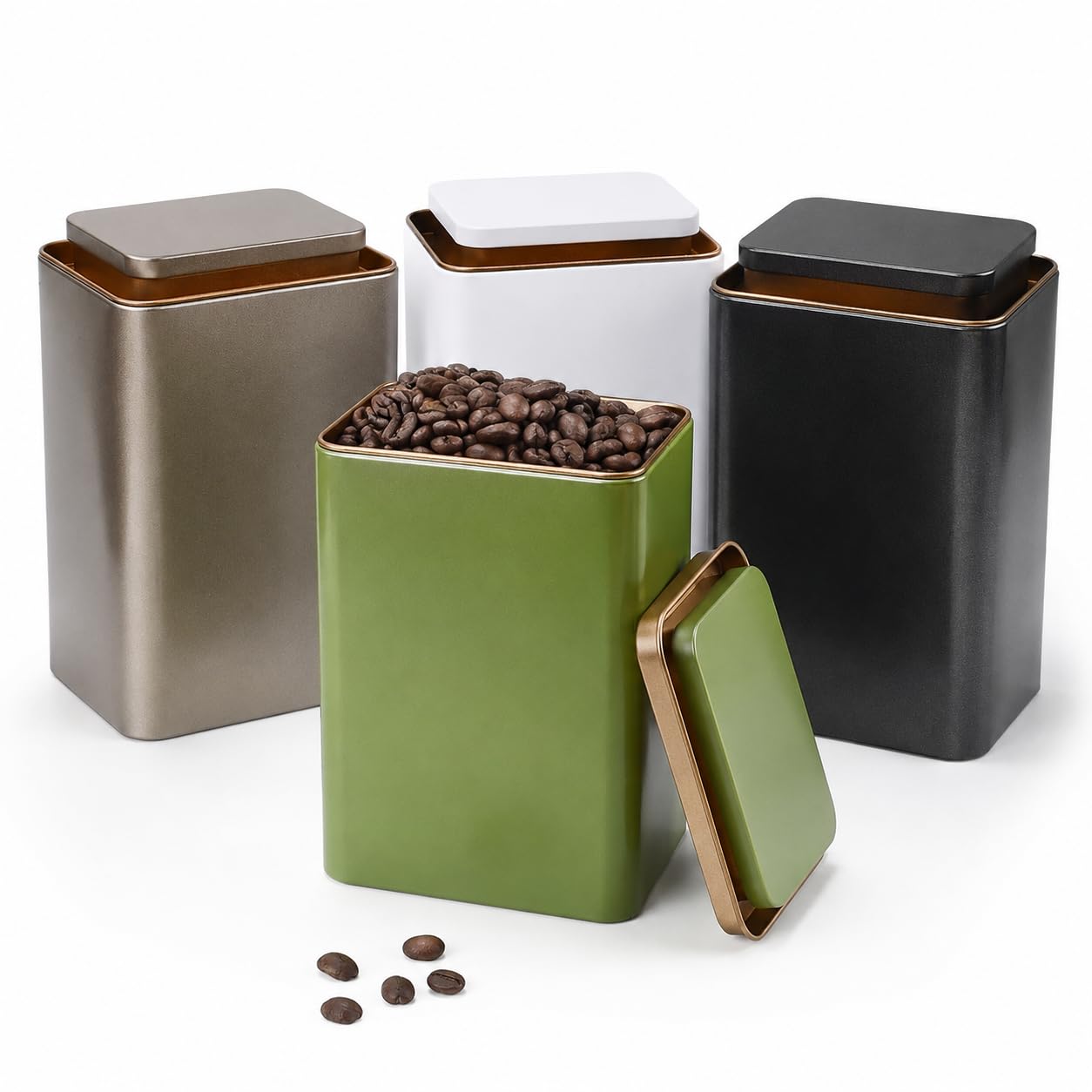FTISSLY Set of 4 Tea Coffee and Sugar Canisters Metal Canister Storage Jar