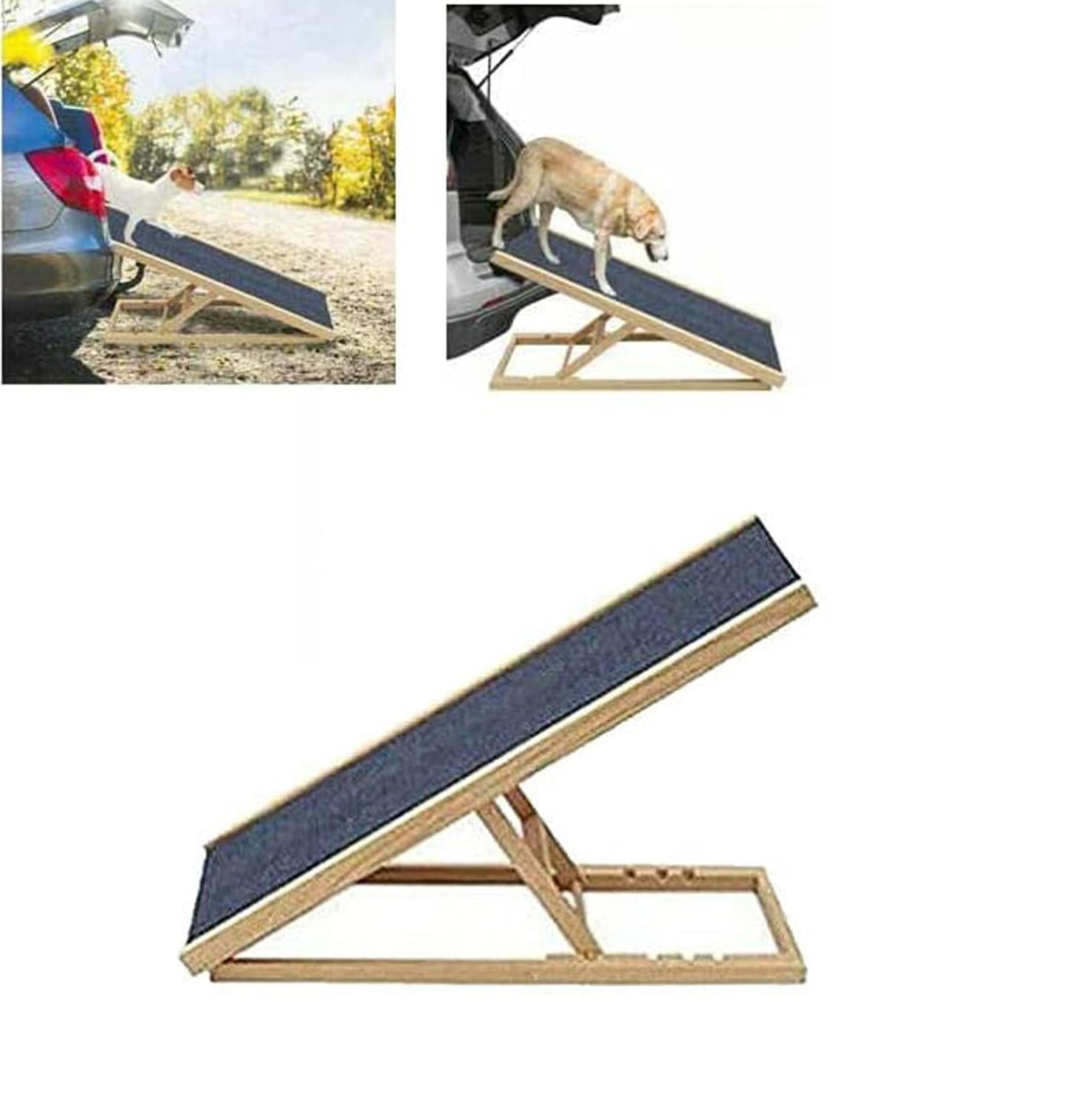 Dog Ramp 70x35cm, Portable Wooden Pet Ramp with Non-Slip Traction Mat, Adjustable 2 Heights 30/40cm, for Small Medium Dogs Climbing for Sofa, Bed,Car
