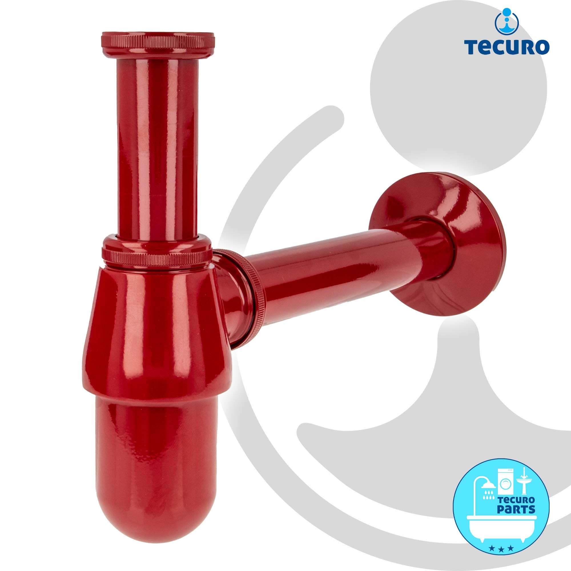 tecuro PROFI Flaschen-Geruchsverschluss Siphon, extra lang - rot (RAL 3003)