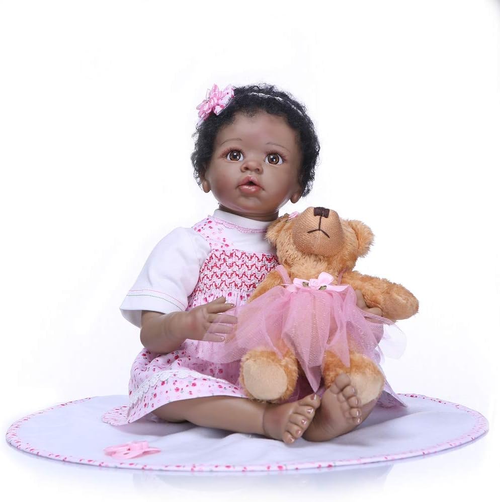 Pinky Reborn Toddler 22Inch55cm Reborn Baby Dolls Silicone Vinyl Handmade Black India Style Dolls Toys for Children Birthday Gifts Smile Girl