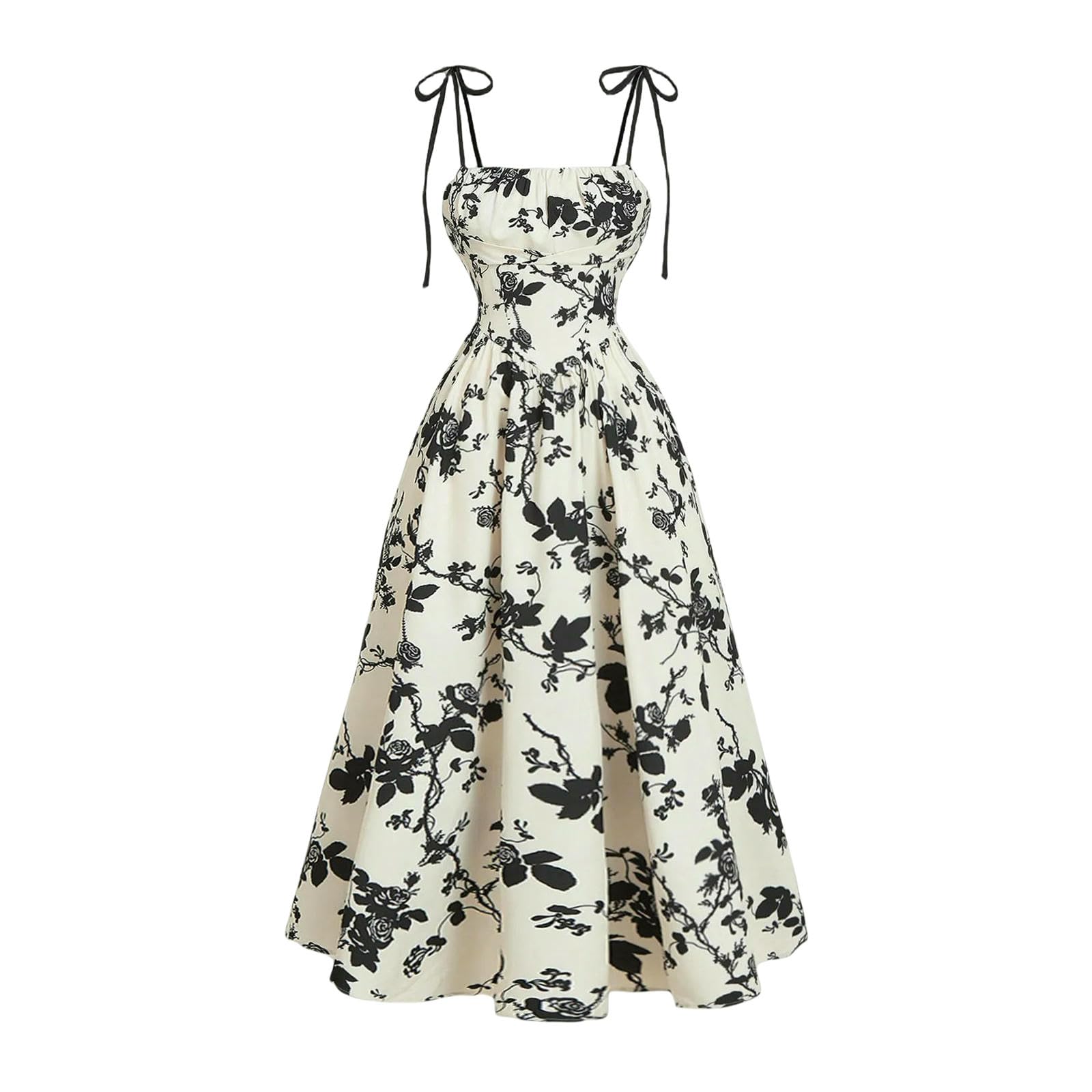 Abito Donna Invernale Longuette da Versatile Vintage con Stampa di Rose Nere E Cinturino Allacciato, Aderente, Senza Maniche, Casual, Elegante, Quotidiano-Multi-m