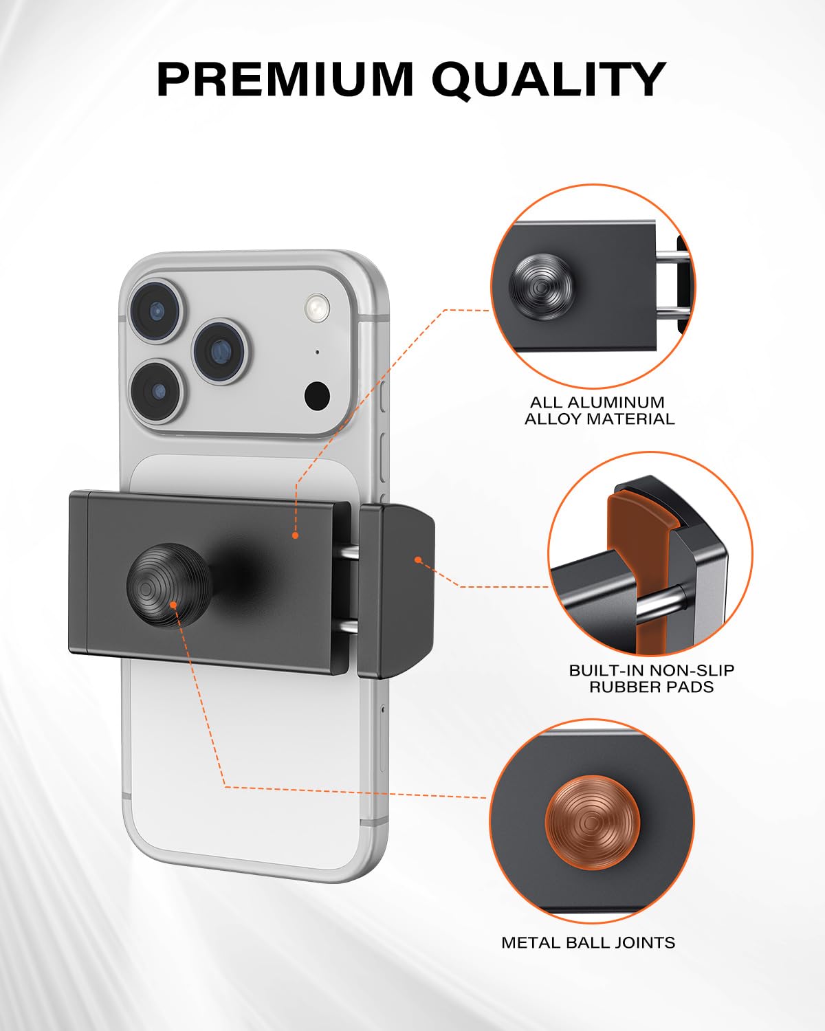APPS2Car Soporte de teléfono de aluminio resistente para coche, soporte universal para teléfono con rótula de 20 mm, base de portavasos, brazo CNC ajustable