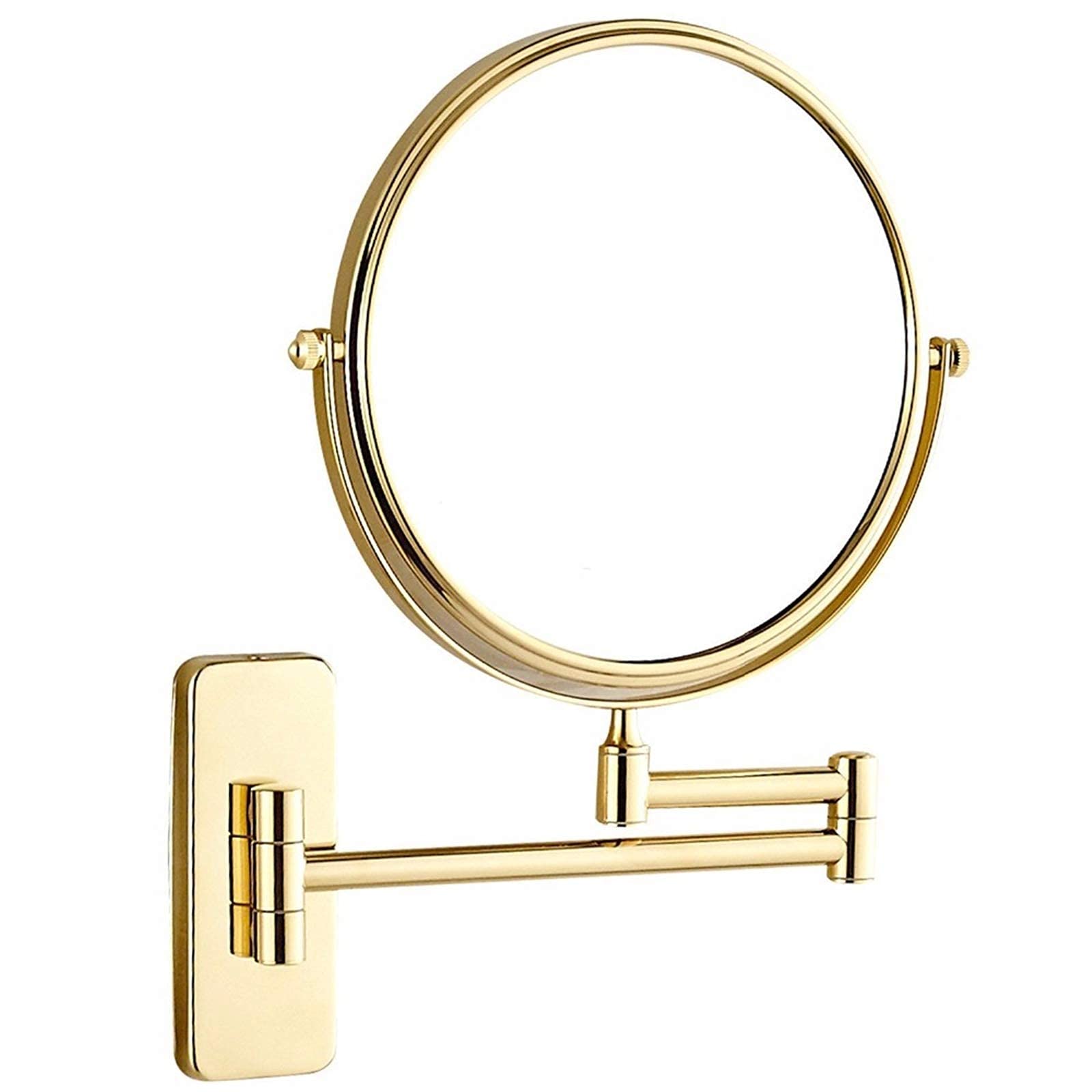 AWJ Wall Mounted Makeup Mirrors, 8 Inch Gold Finished Double Sided Vanity Mirrors with Magnifying, Bathroom Brass Extendable Rotable Mirrors,10X