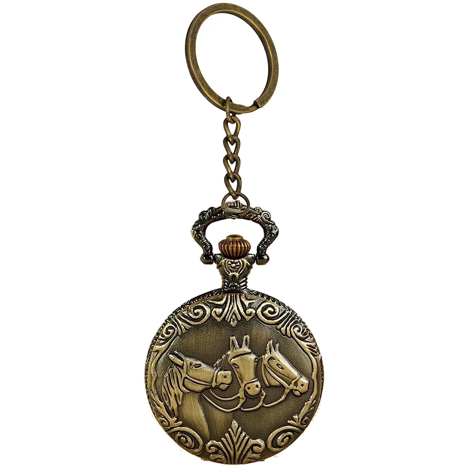 Seven Square Premium Retro Vintage Classic Design Bronze Pocket Watch with White Dial Antique Stainless Steel Metal Keychain with Key Ring Anti Rust Pocket Watch Gift for Men & Women (3 Horses) (B0C8SQPCWG) Amazon Price History, Amazon Price Tracker