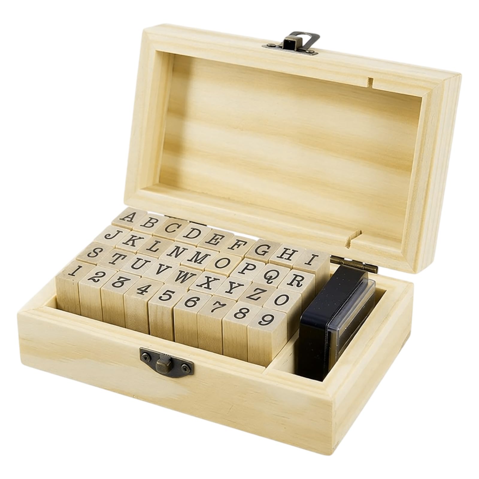 Whoasyst 36Pcs Letter Number Stamper Wooden Rubber Stamp with Storage Box for Invitation Card Making Journal Planner Wedding Invitation Postage