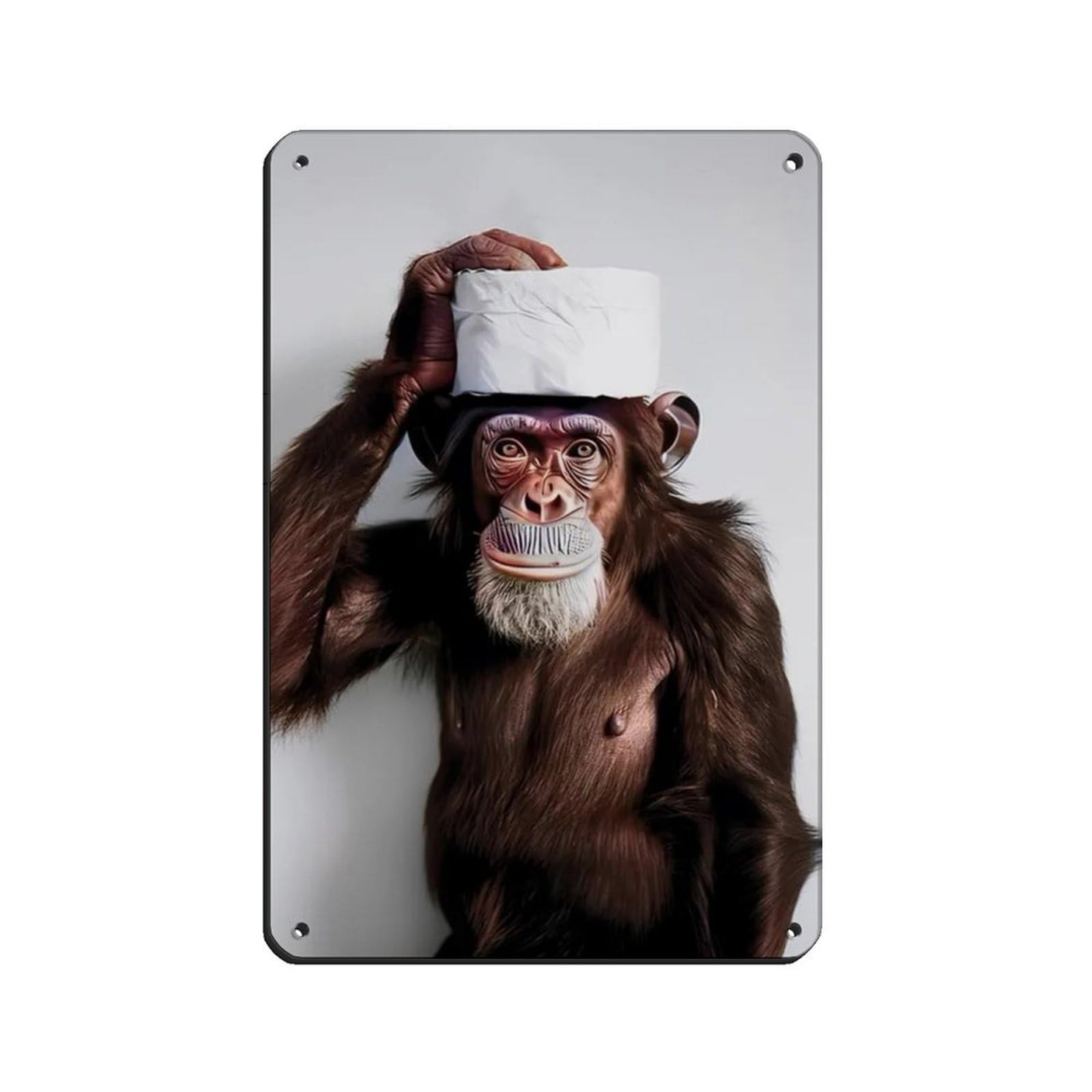 Hilarious Monkey with Toilet Paper on Head Retro Poster Metal Tin Sign Chic Art Retro Iron Painting Bar People Cave Cafe Family Garage Poster Wall Decoration 8x12inch(20x30cm)