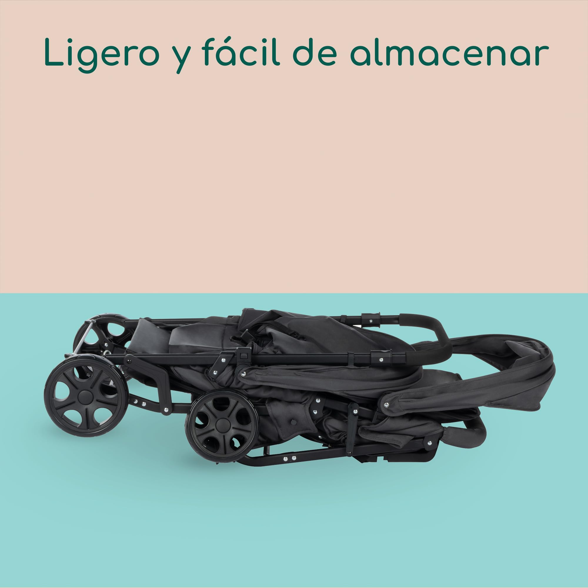 Bebeconfort Teamy Silla de paseo gemelar, cochecito doble tándem ligero y compacto, pesa sólo 12,5 kg, con funda de lluvia y cubrepiernas incluidos, Mineral Graphite