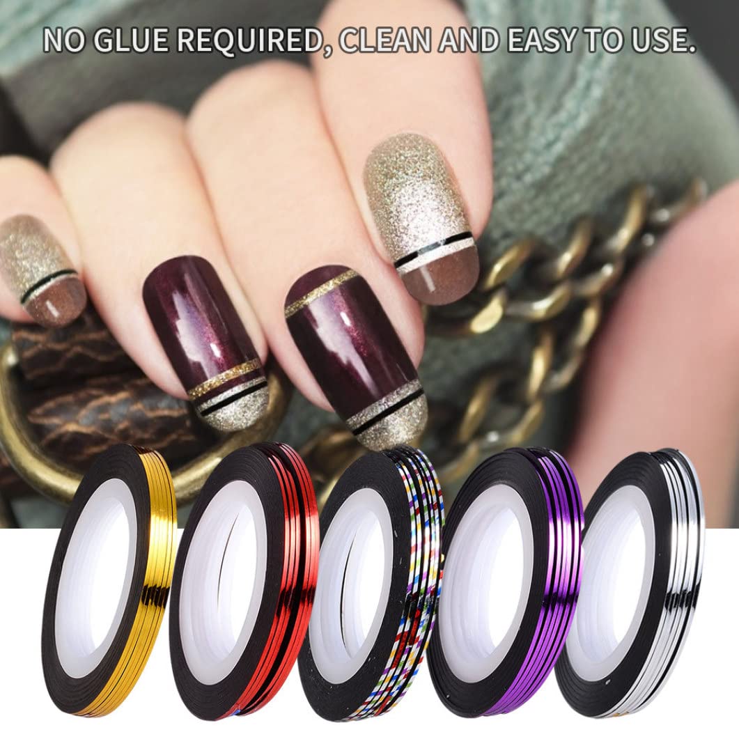 Ruban à bande nail art, ligne de ruban à nail art argent, autocollant de décoration de nail art, lignes de ruban adhésifs pour les nails nails, ligne d'ongle d'autocollant en argent, rayures à ongles