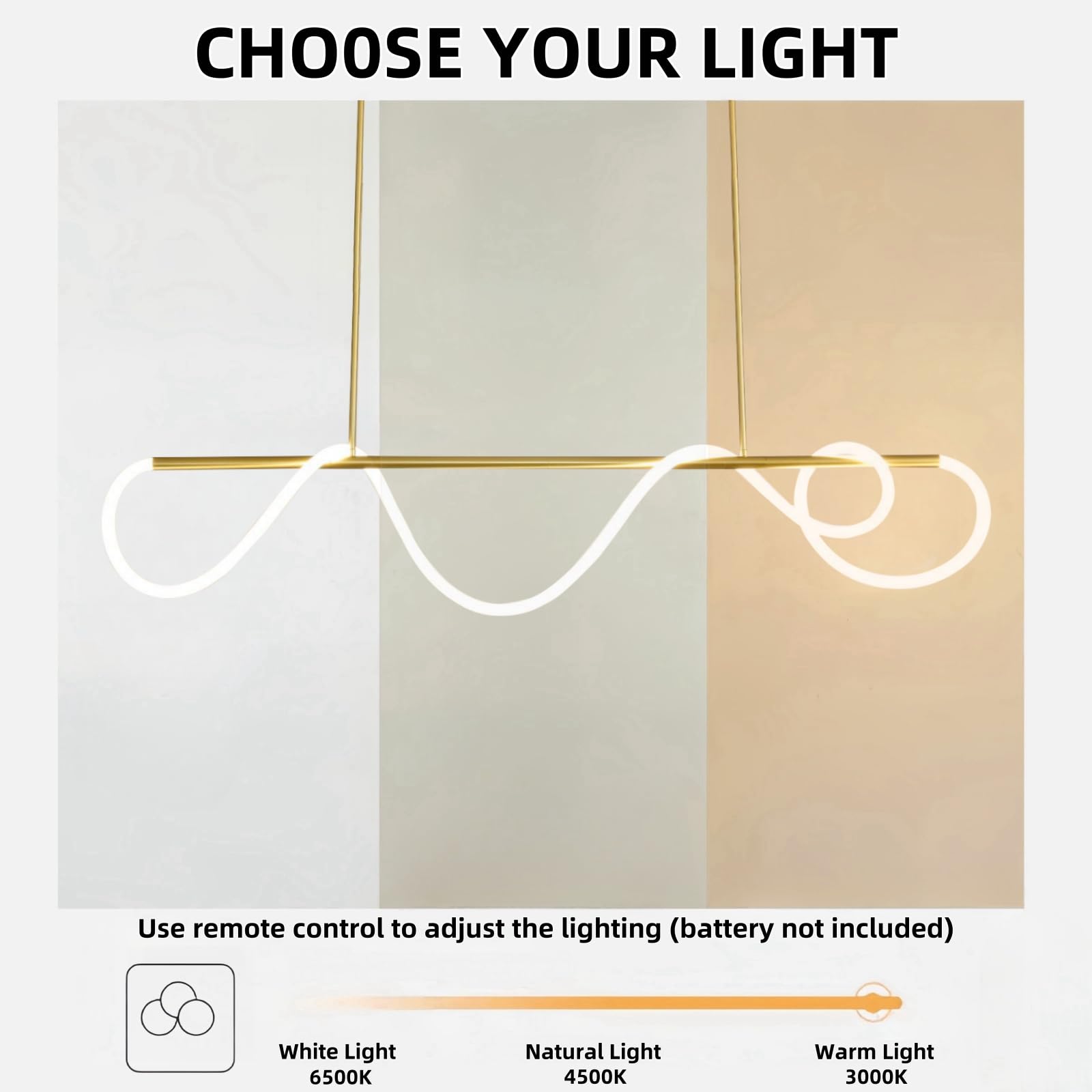 Jsz Pendelleuchte Esstisch, LED Pendelleuchte, Dimmbar Hängelampe Esszimmer 3000K-6500K, Linear DIY Hängeleuchte mit Fernbedienung, 21W Esszimmerlampe Höhenverstellbar Esstischlampe (Gold, 120CM)
