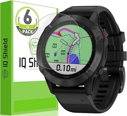 IQShield Paquete de 6 protectores de pantalla para Fenix 6 Pro SolarFenix 6Fenix 6 ProFenix 6 Sapphire (1.850 in) película de TPU transparente,