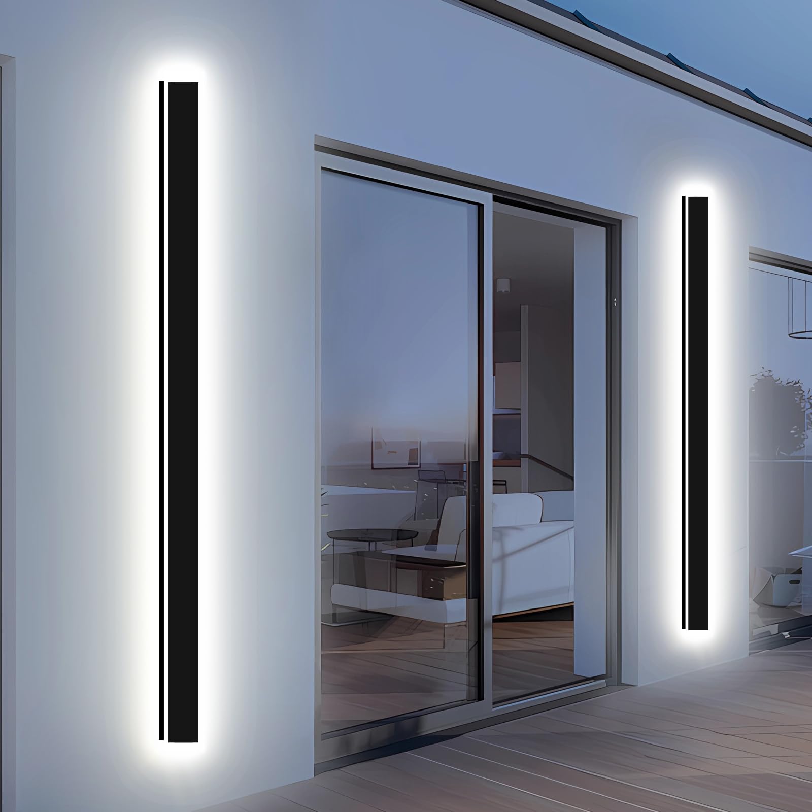 1Stück 80cm Außenwandleuchten, 3000K-6000K Dimmbare Außen LED Wandleuchte für Garage und Vordertür, Schwarz Lange Außenwandlampe IP65 Wasserdicht für Villa Schlafzimmer, Wohnzimmer Innen