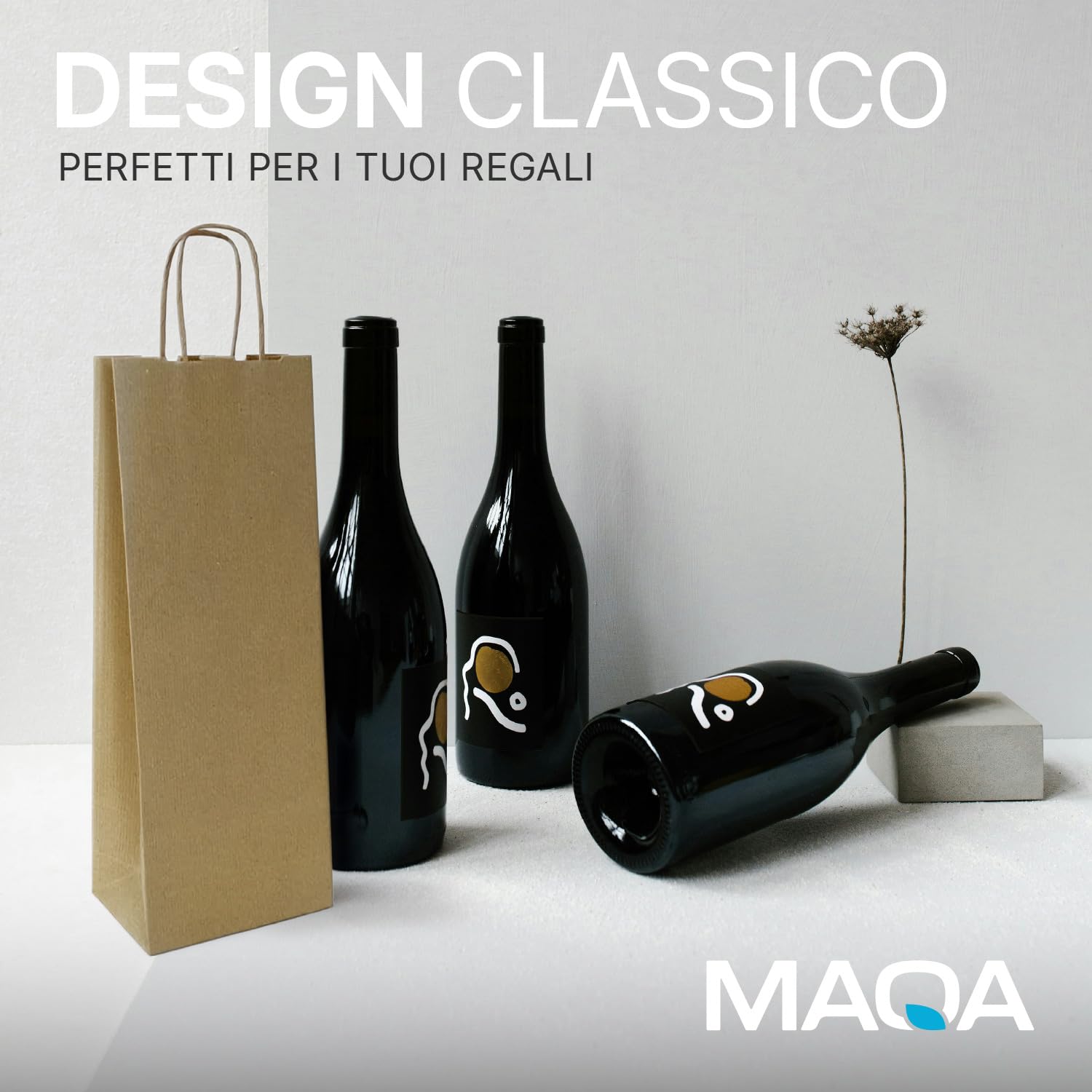 100 Sacchetti Porta Bottiglie Vino in Carta Kraft, 14 x 8.5 x 39.5 cm - Shopper Regalo Porta Bottiglie, Manici Rinforzati, Buste per Vino, Champagne, Birra - Carta Riciclata Ecologica e Robusta, Avana