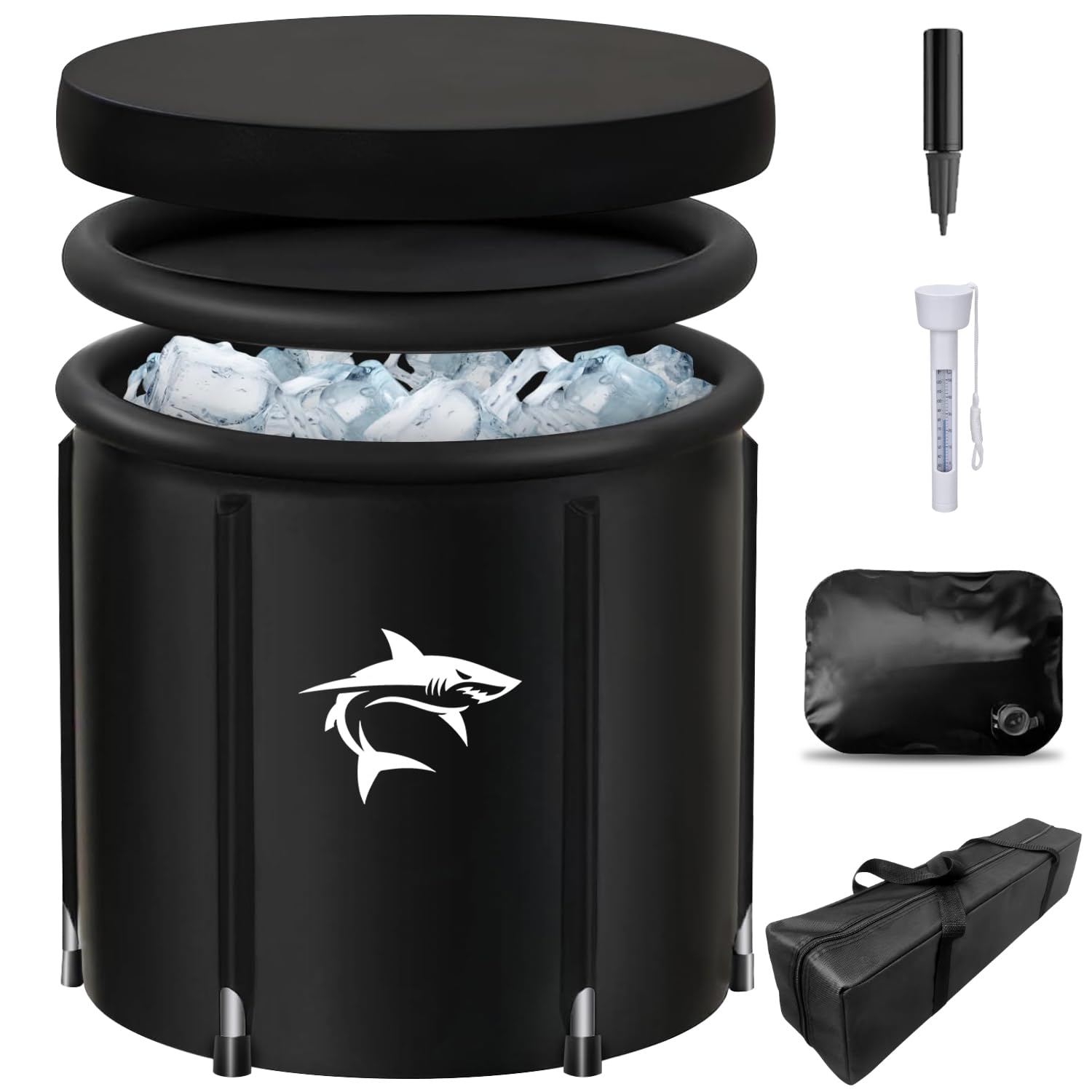 Ice Bath (80 cm Ø) XL, Vasca Ghiaccio Crioterapia con 8 in Acciaio Inox, Borsa Sportiva/Termometro/Scudo Termico/Copertura Antipolvere - Set Completo, Vasca da Bagno Adatto per Gli Atleti