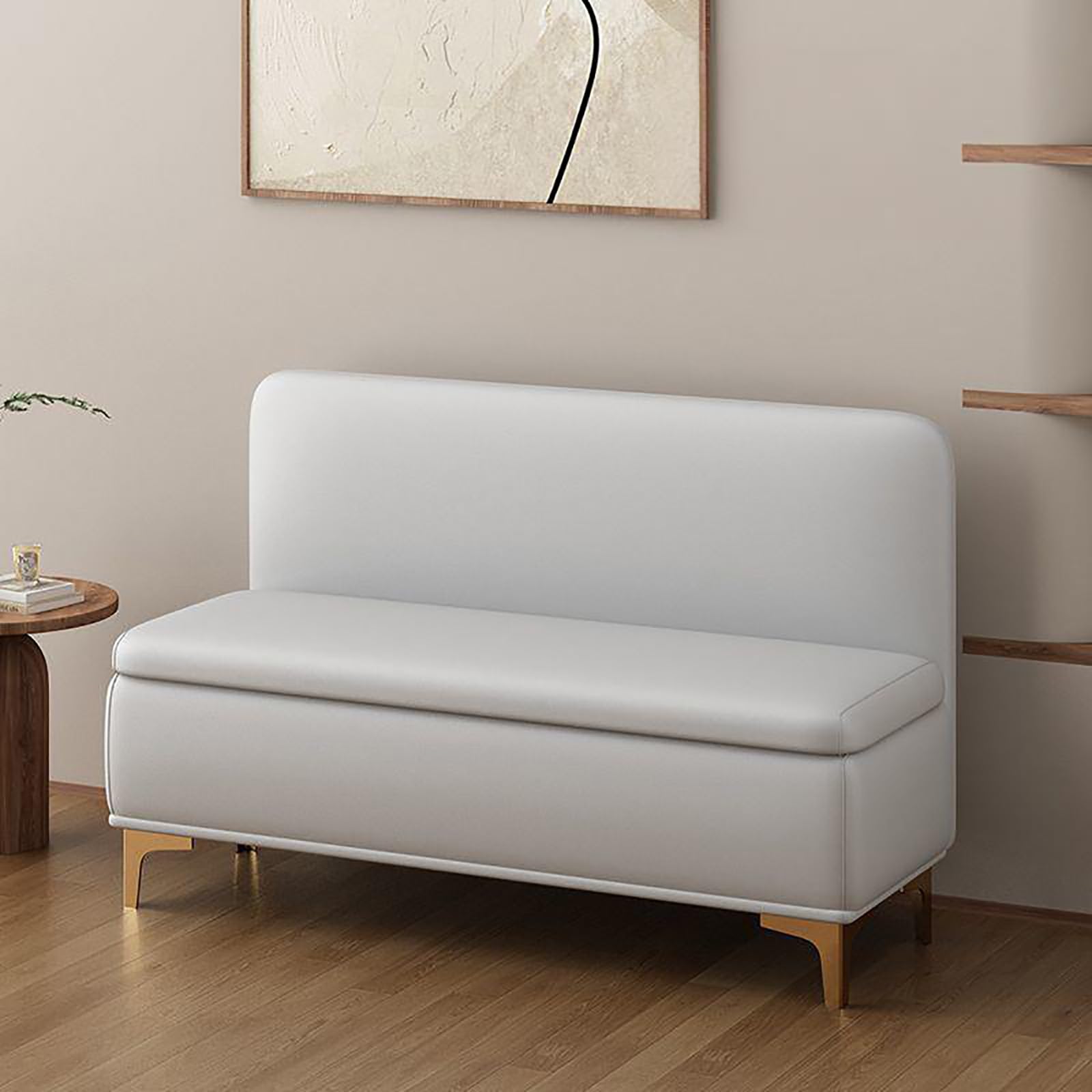 MSHGSKU Solid Wood Storage Bench with High Backrest Padded Seat Shoe Rack for Entryway Living Room Office Hallway (Width 31.5" 80cm) Stylish Footrest & Versatile