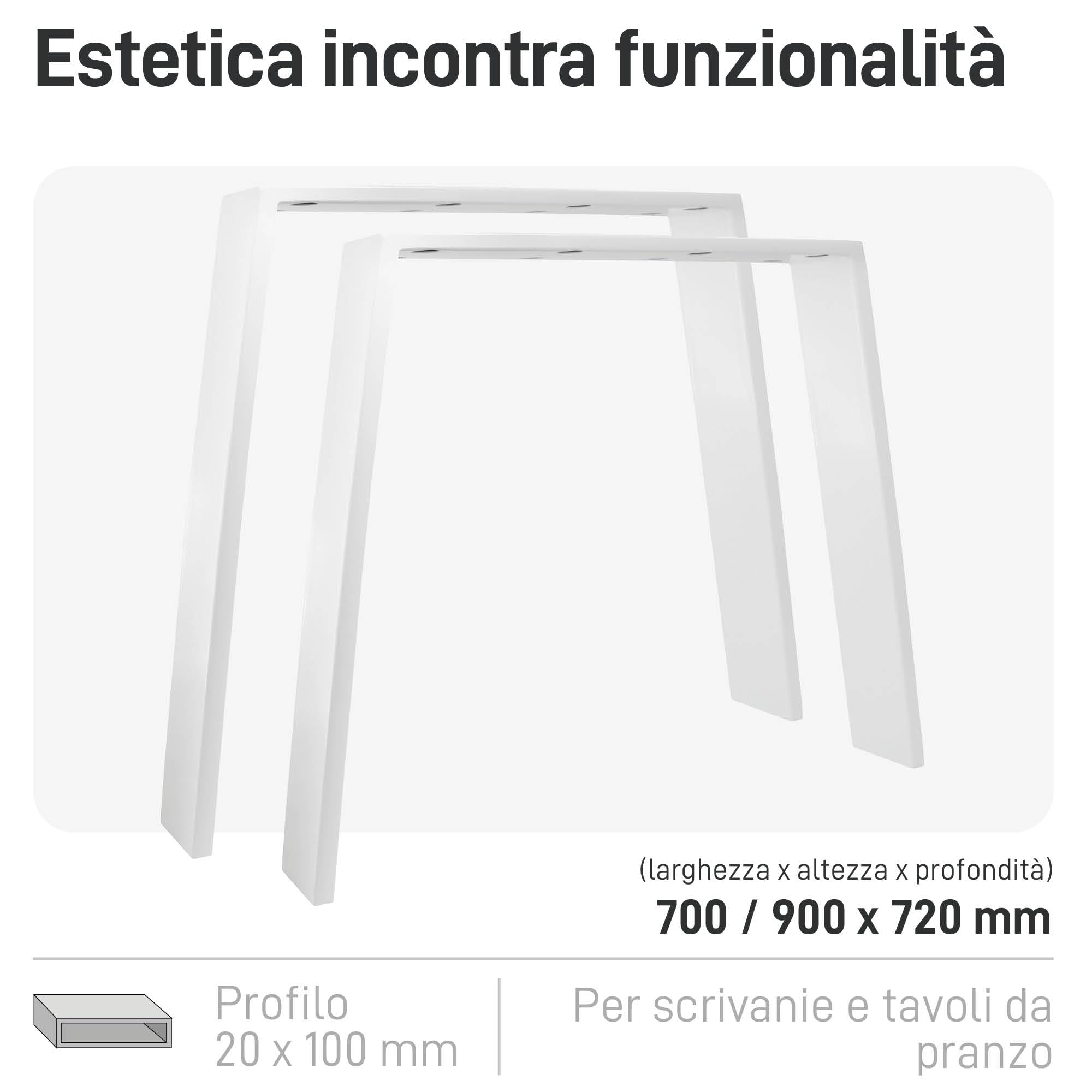Natural Goods Berlin 2X Piedi per Tavolo Classic | Gambe per Tavolo in Metallo Bianco | Gambe per Mobili ideali per Progetti Fai da Te come Tavolo da Pranzo & Scrivania | Piedini 70/90 x 72 cm