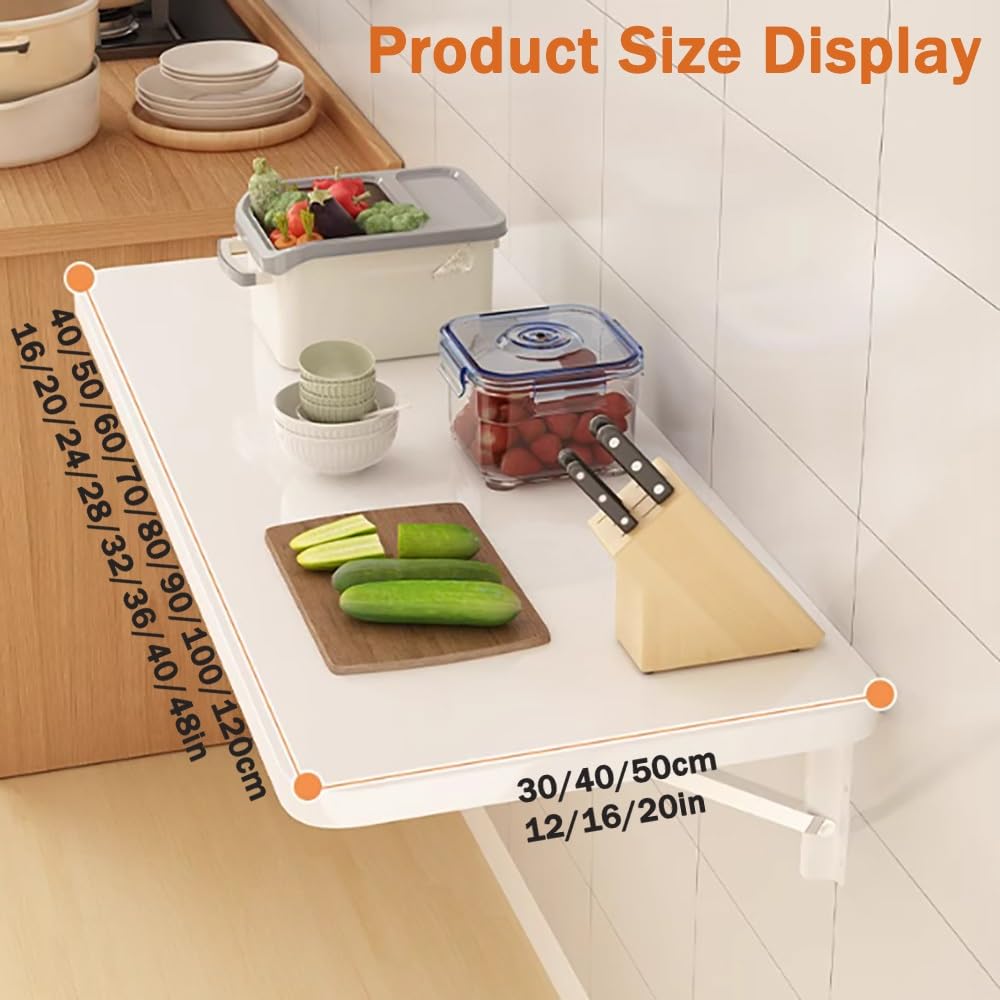 Bureau mural pliable - 80 x 40 cm - Table flottante en bois pour cuisine, salon, bureau, étude (90 x 30 cm / 36x12in)