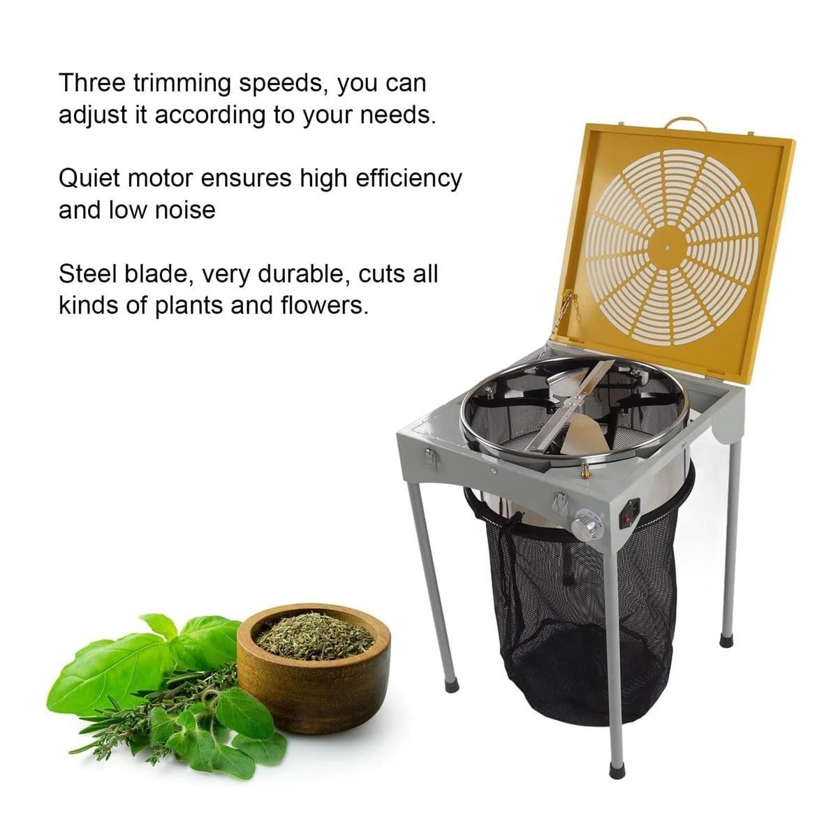 Cortadora eléctrica de hojas, 45,7 cm, ajustable, 3 velocidades, con 6 cuchillas de acero y bolsa de recolección para plantas hidropónicas y corte de flores