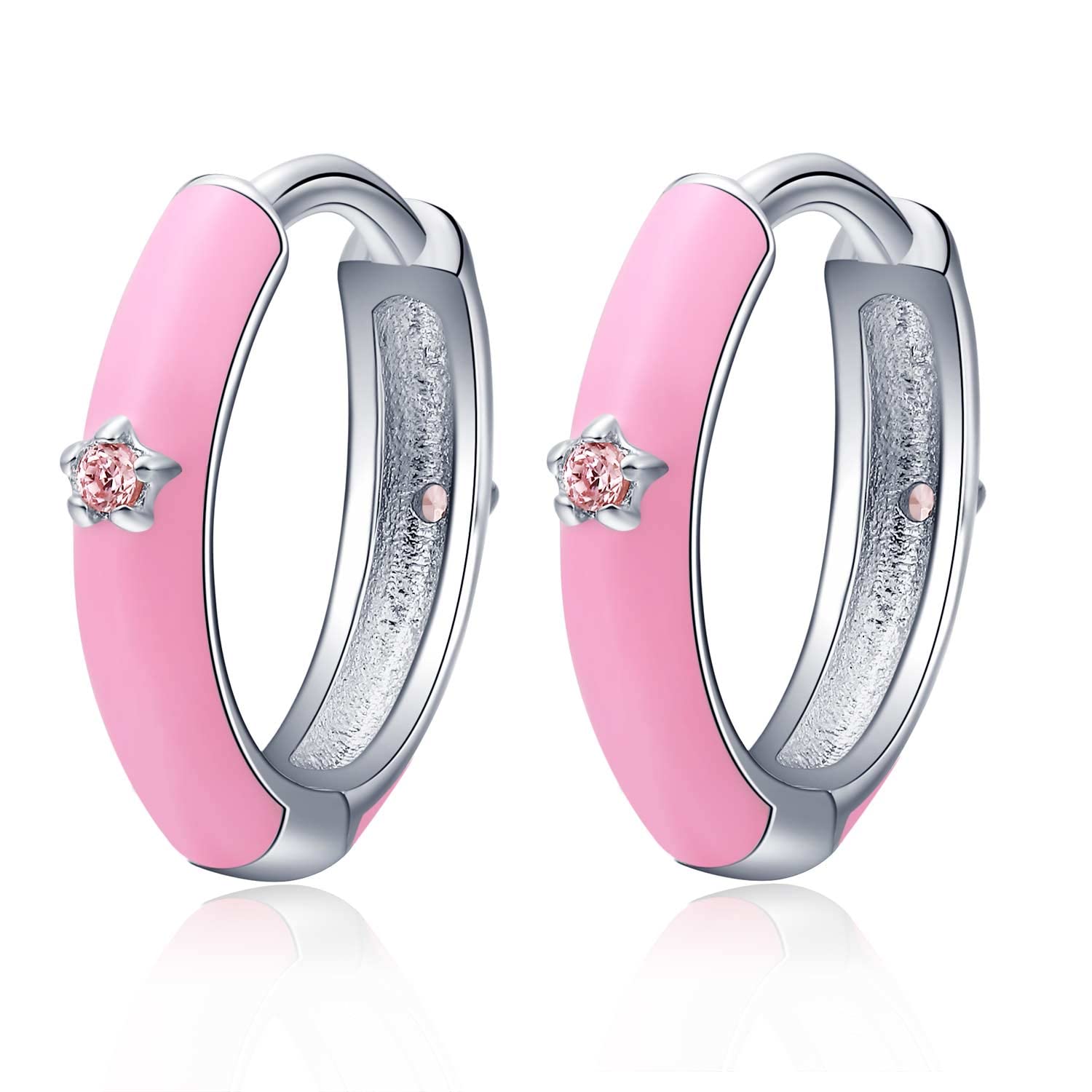 Qings Pendientes de Aro de Colores de Plata de Ley 925, Pendientes de Oro Negro con Aro Pequeño Zirconia Cúbica para Mujer Niña