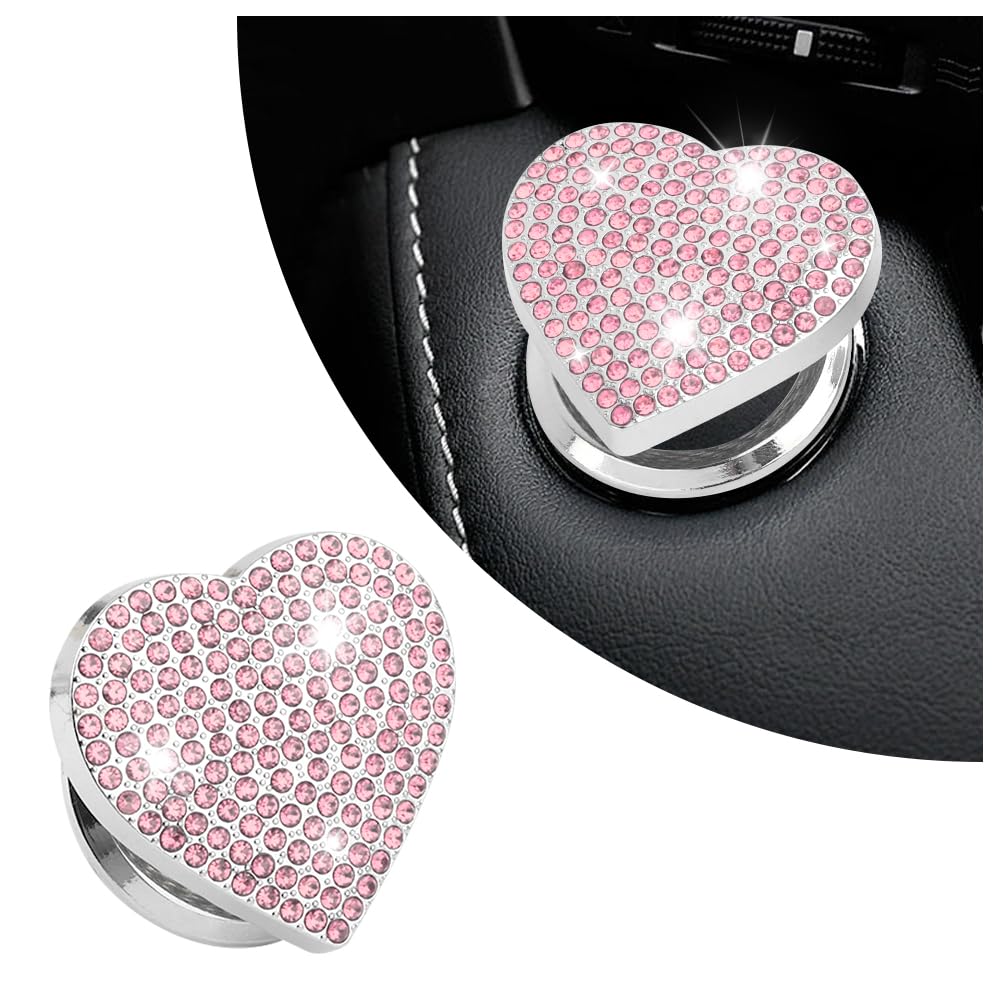 Bling Push Start Button Cover with Rhinestone,Heart Push to Start Button Cover for Car Decor,Diamond Engine Start Button Cover Car Accessories Interior for Women & Girl (Pink)-image-16