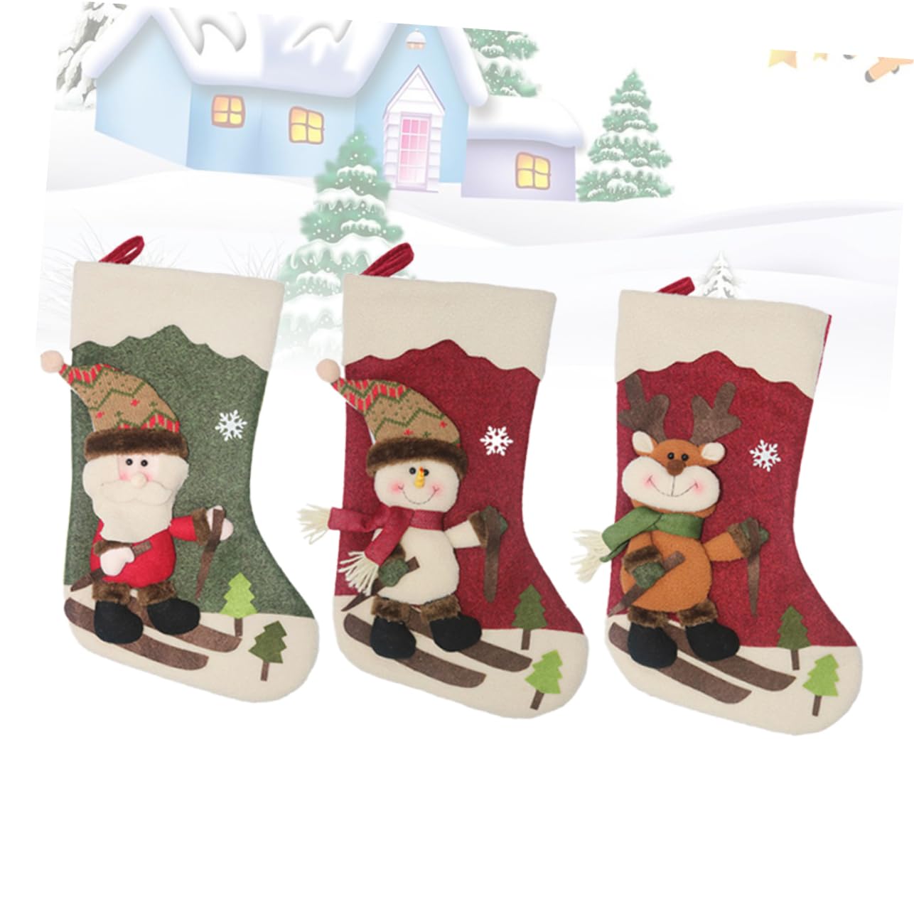 3stücke Weihnachtsstrümpfe Mit Schneemann Weihnachtsmann Und Elch Motiven Süßigkeitenstrümpfe Für Geschenke Und Snacks Bemalte Geschenktüte Als Hängedekoration Für Festivals Und He