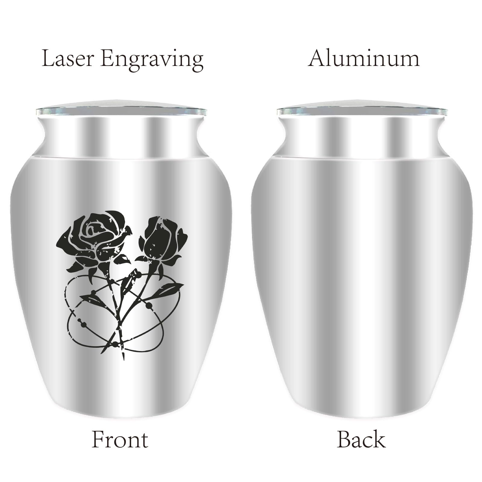 CREATCABIN Small Keepsake Urns Mini Cremation Urn for Human Ashes Silvery Aluminum Sharing Funeral Urn Memorials Ashes Holder Rose Miniature Container for Brother Family Friends Pets 2.6x1.8Inch - Image 3