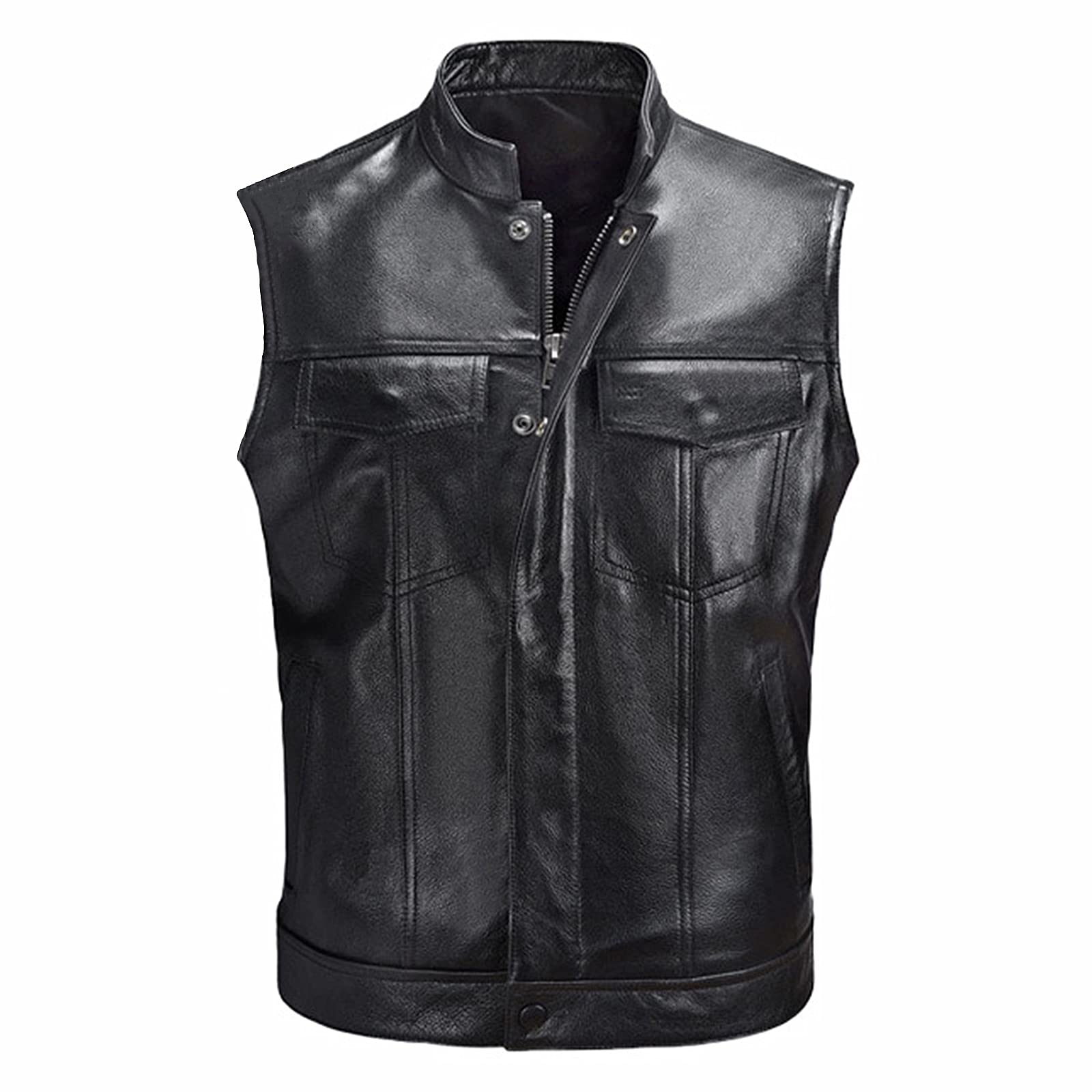 WSLCN Gilet da motociclista da uomo in ecopelle per motocicletta, gilet nero con tasche